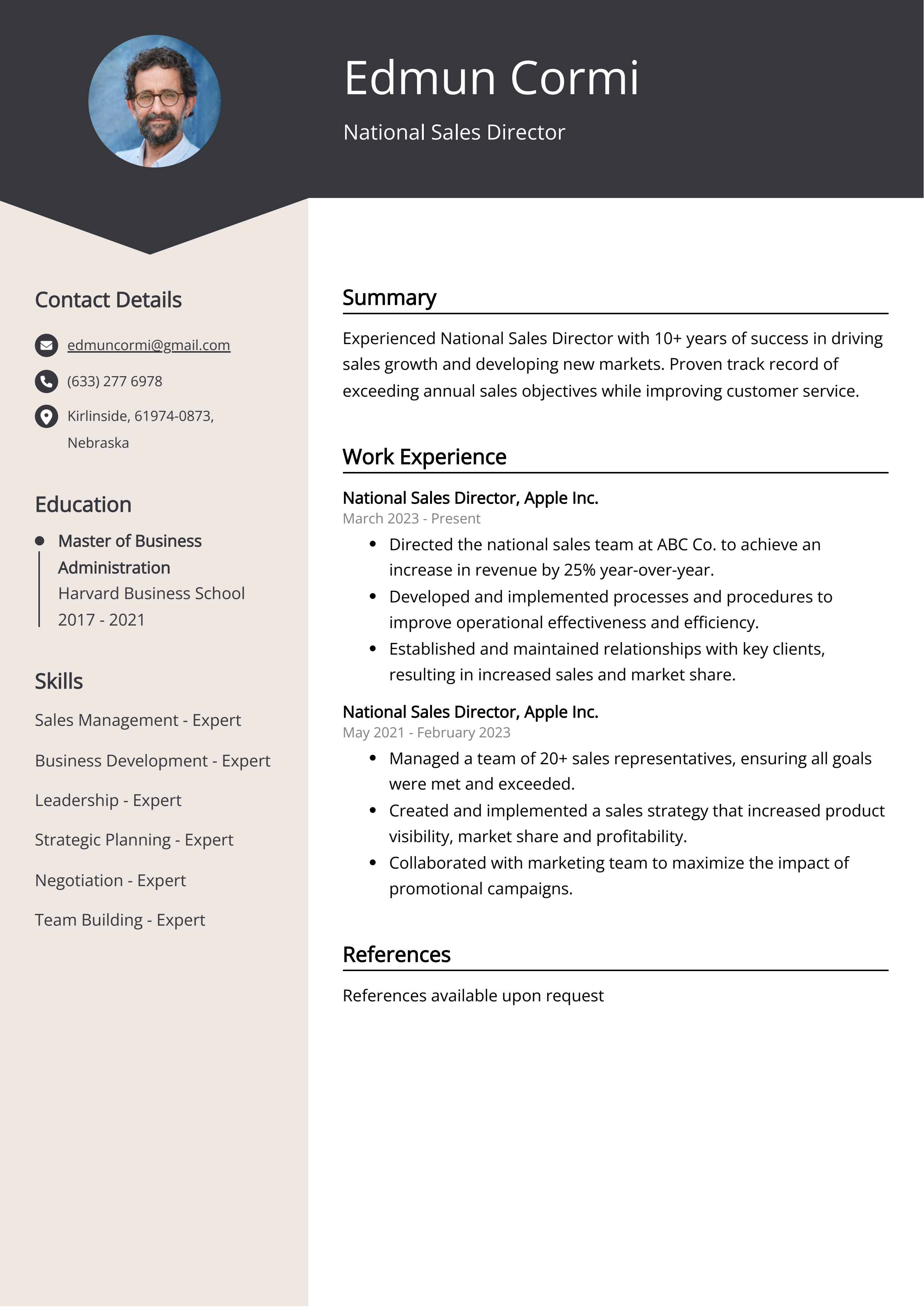 National Sales Director CV Example