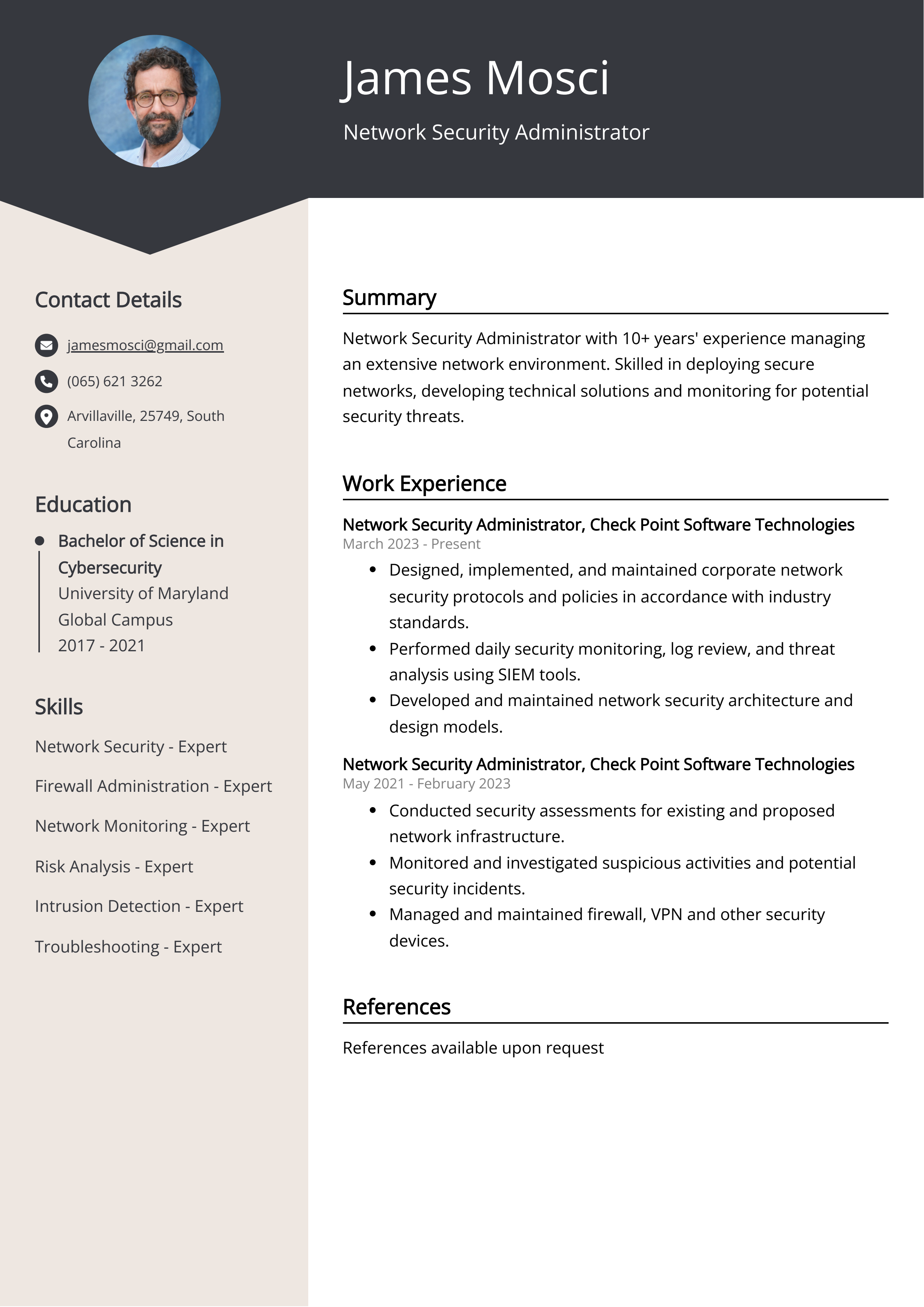 Network Security Administrator CV Example