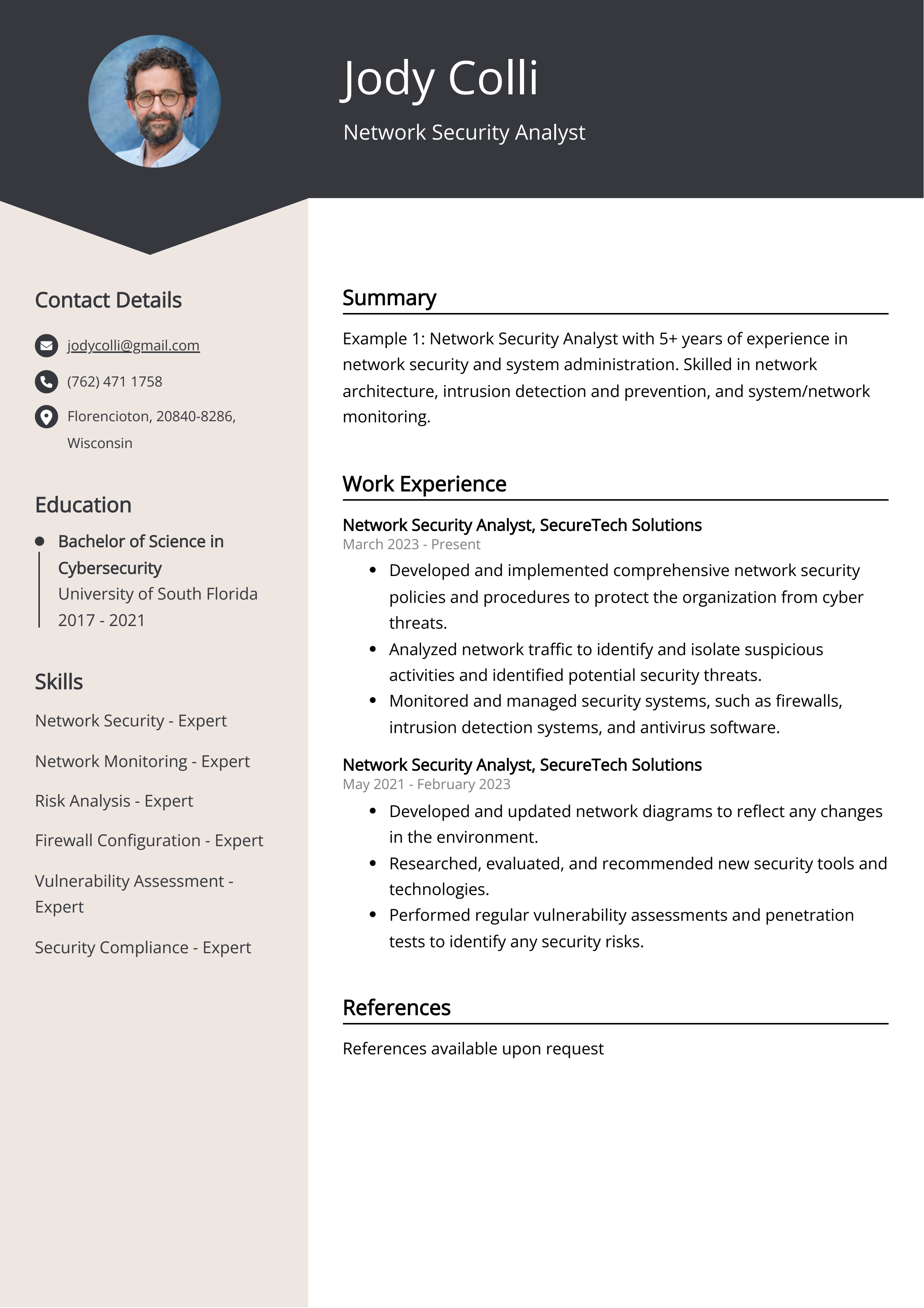 Network Security Analyst CV Example