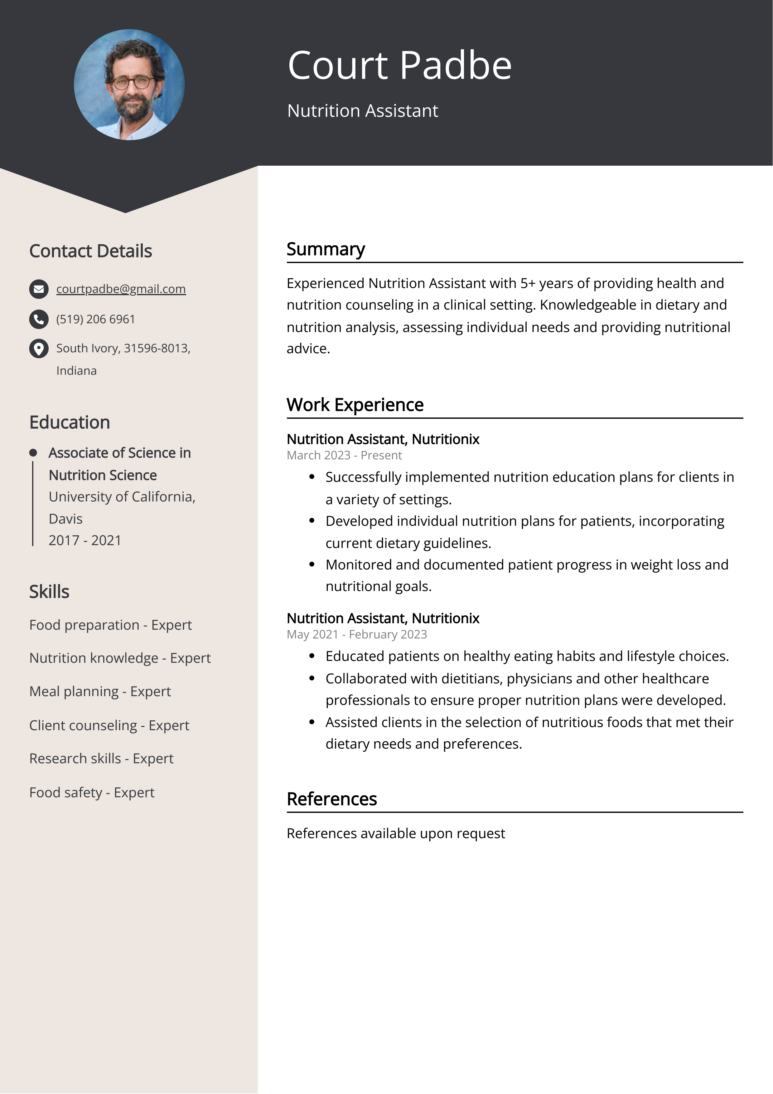 Nutrition Assistant CV Example