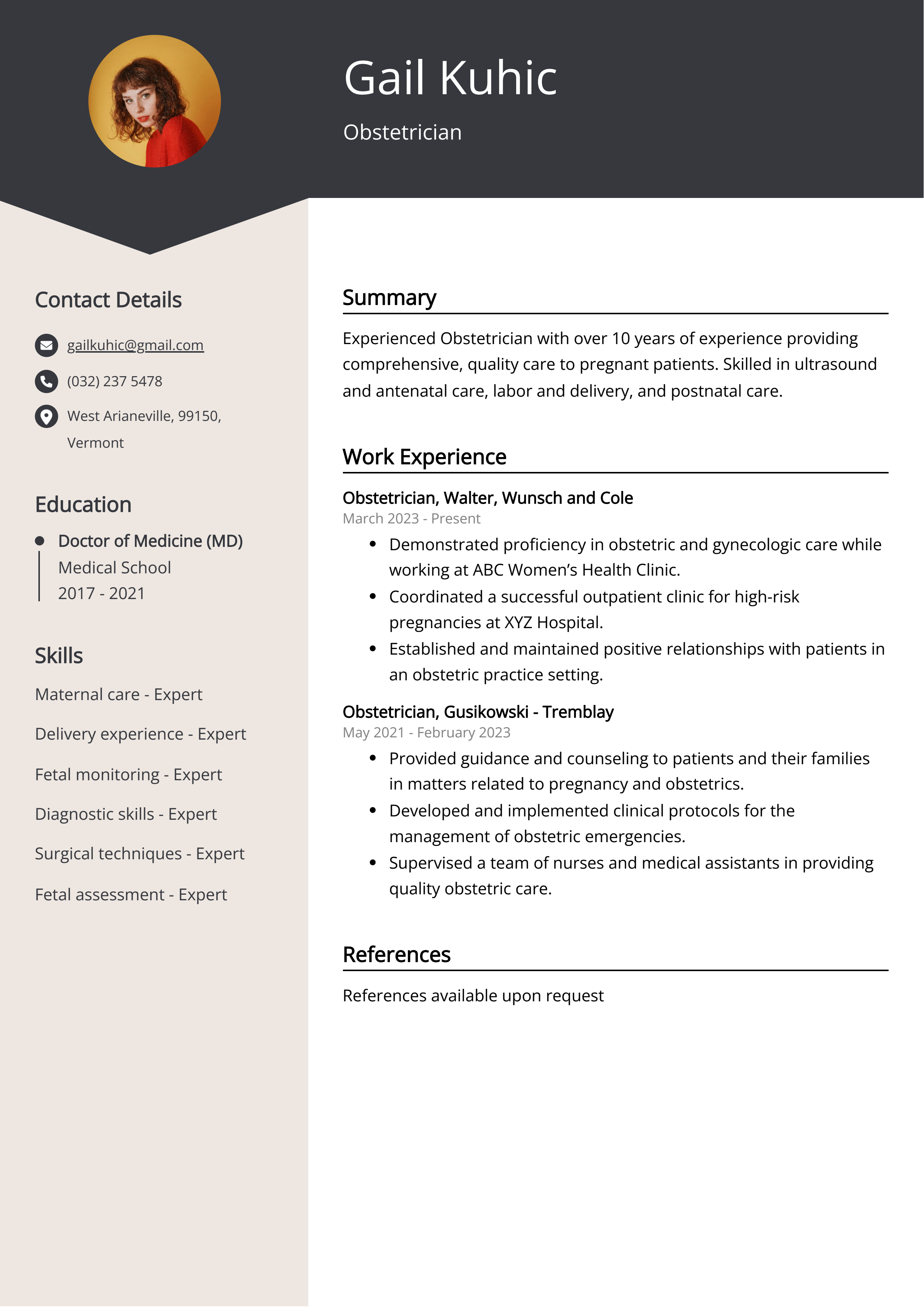 Obstetrician CV Example