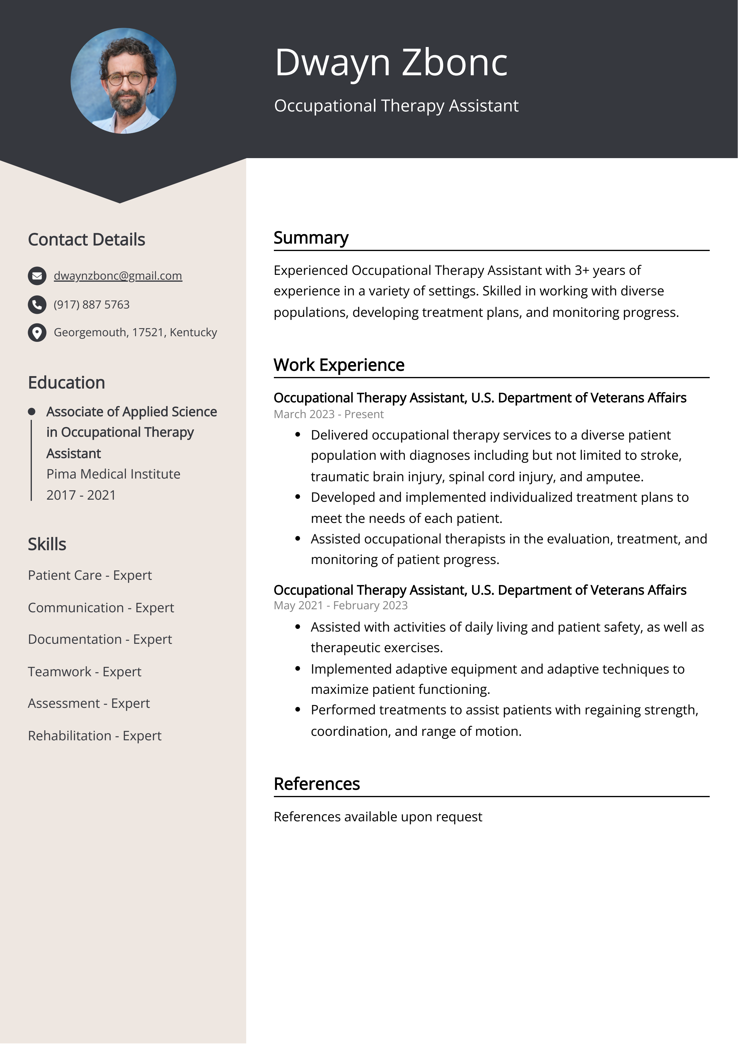 Occupational Therapy Assistant CV Example