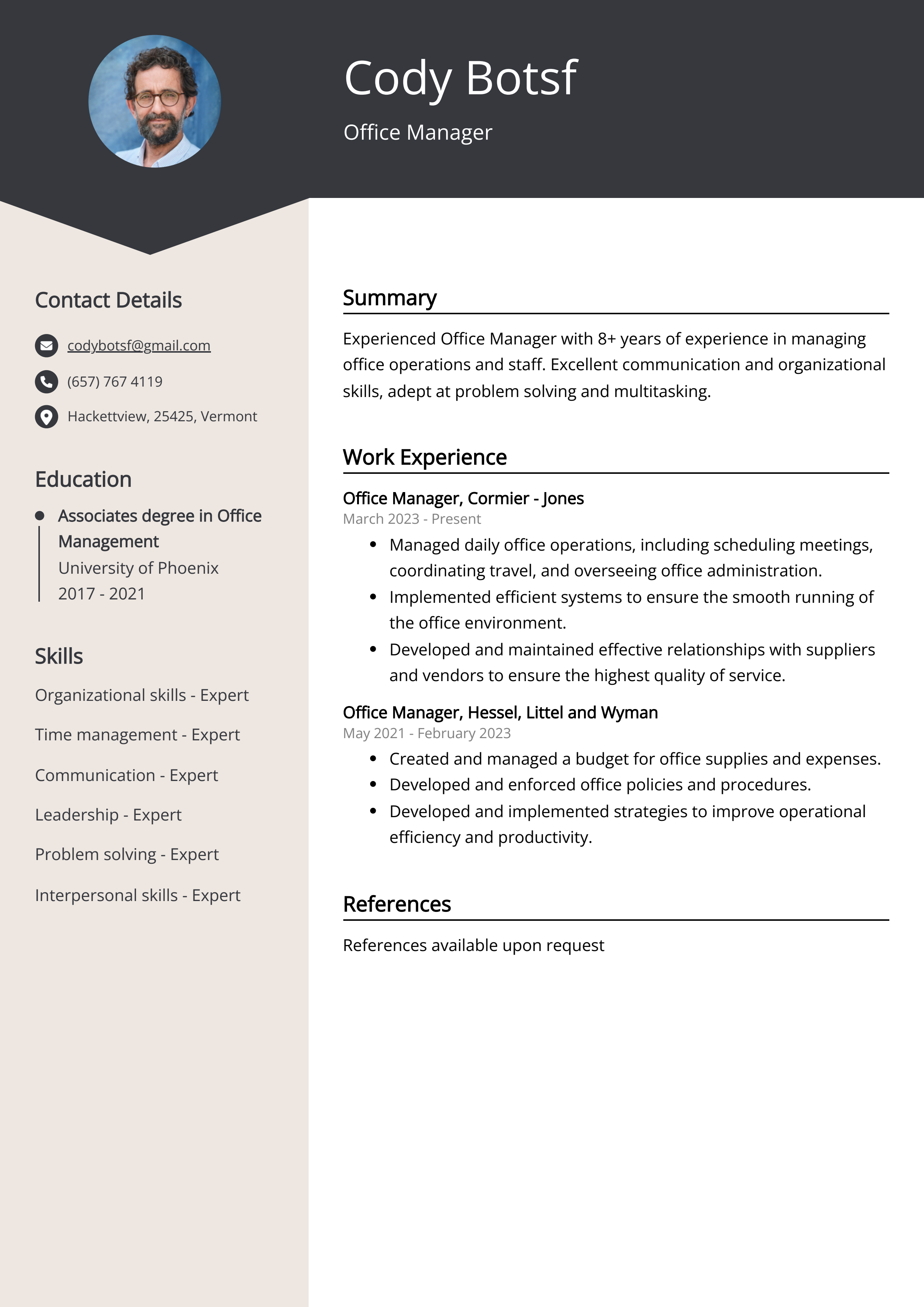 Office Manager CV Example