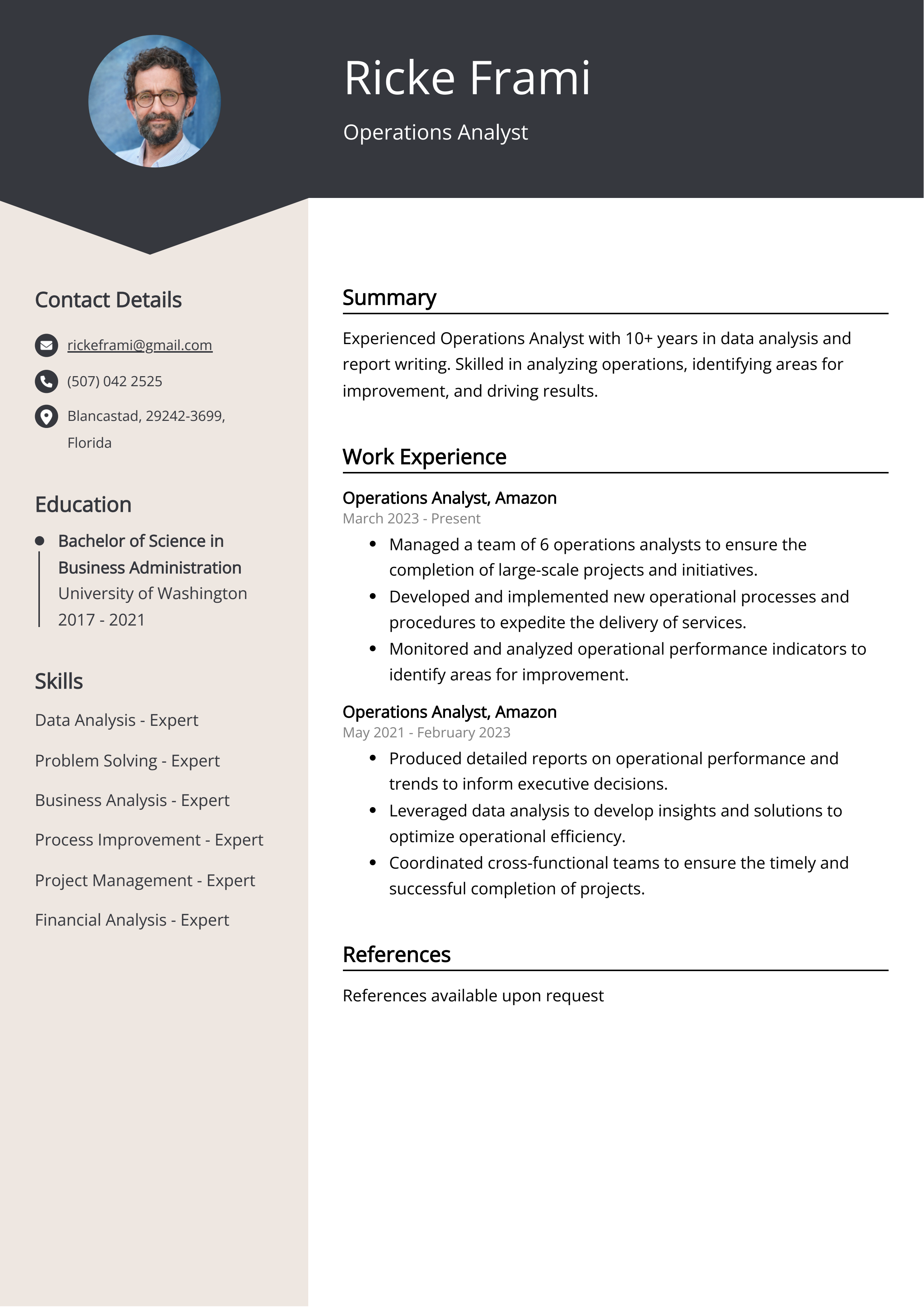 Operations Analyst CV Example