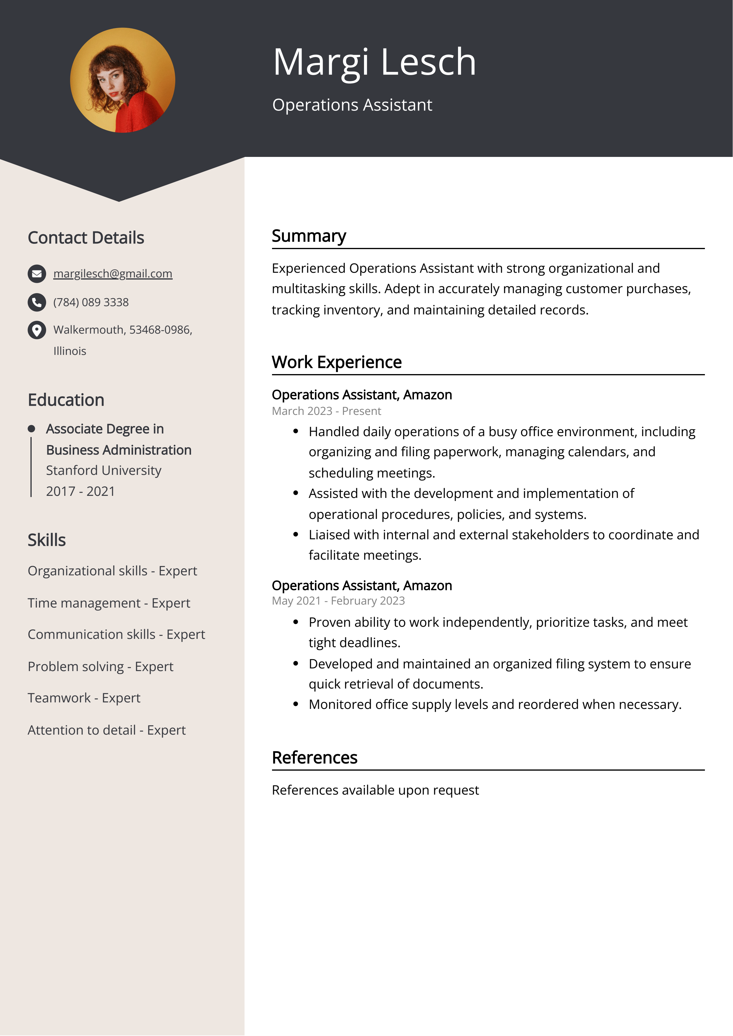 Operations Assistant CV Example