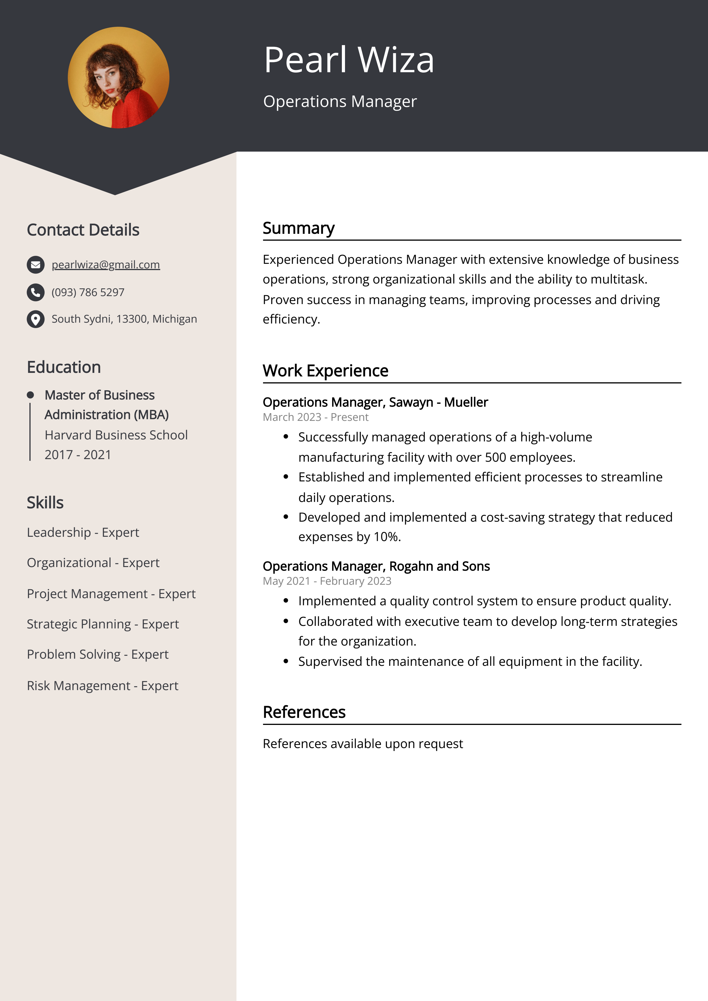 Operations Manager CV Example