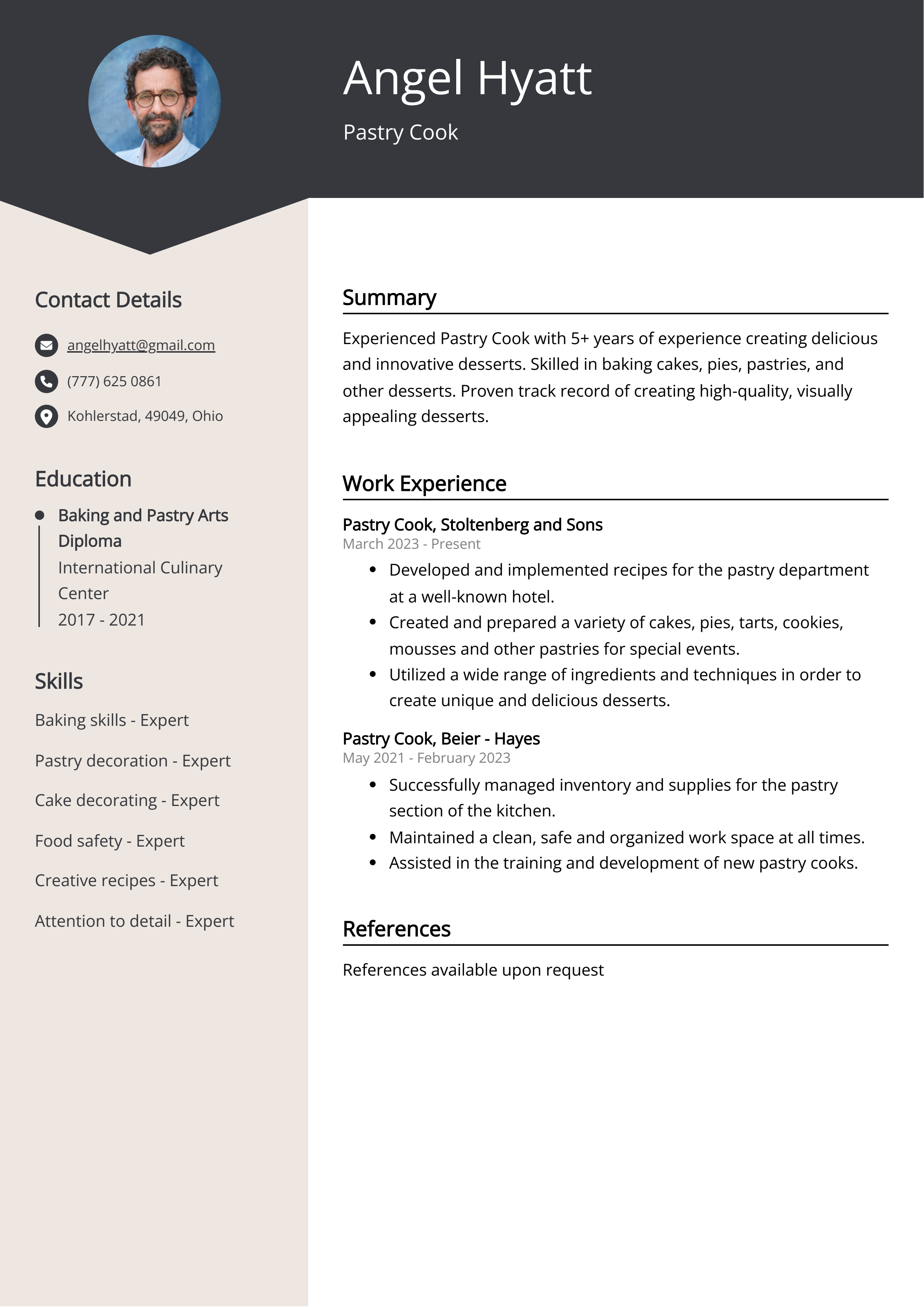 Pastry Cook CV Example