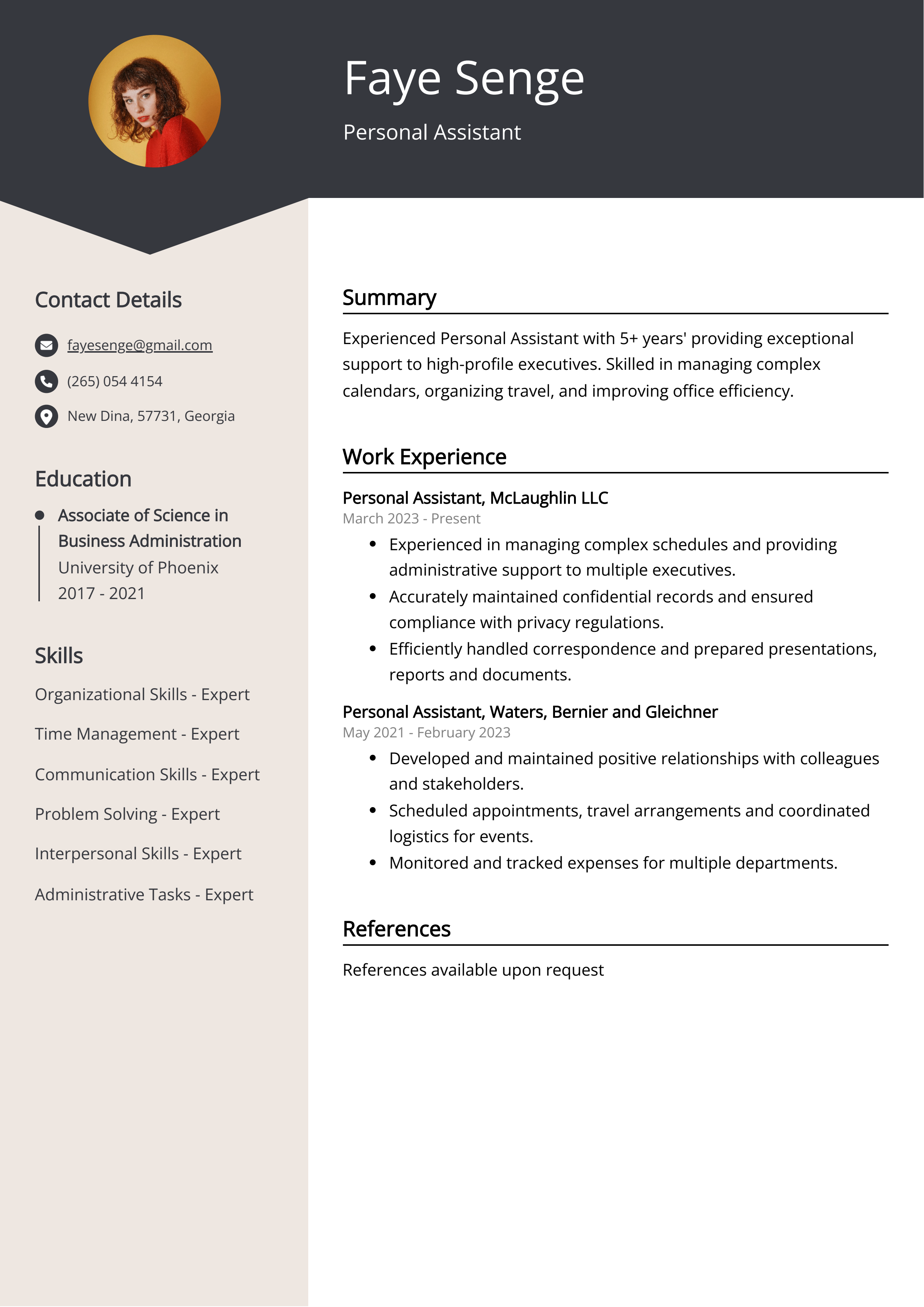 Personal Assistant CV Example