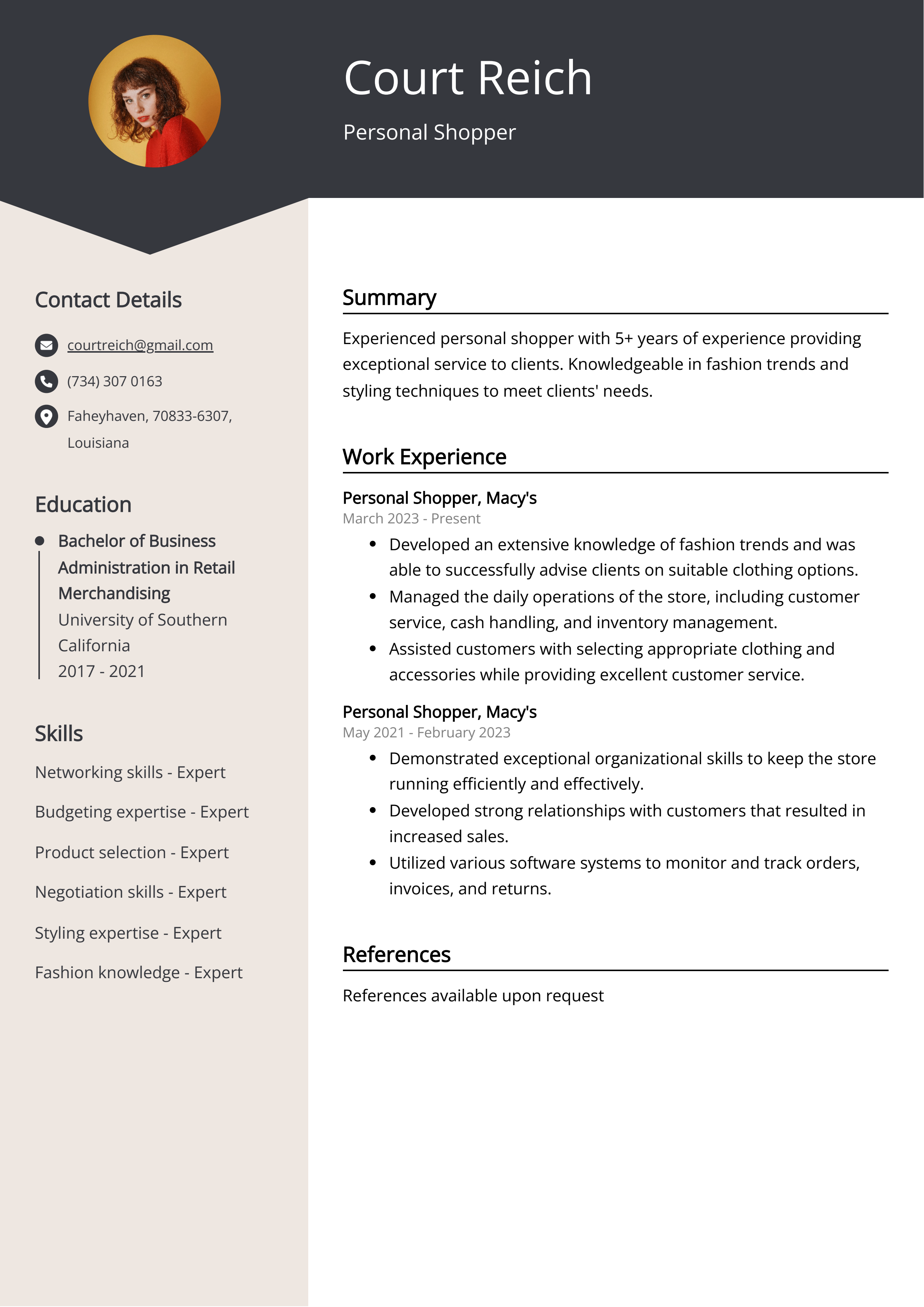 Personal Shopper CV Example