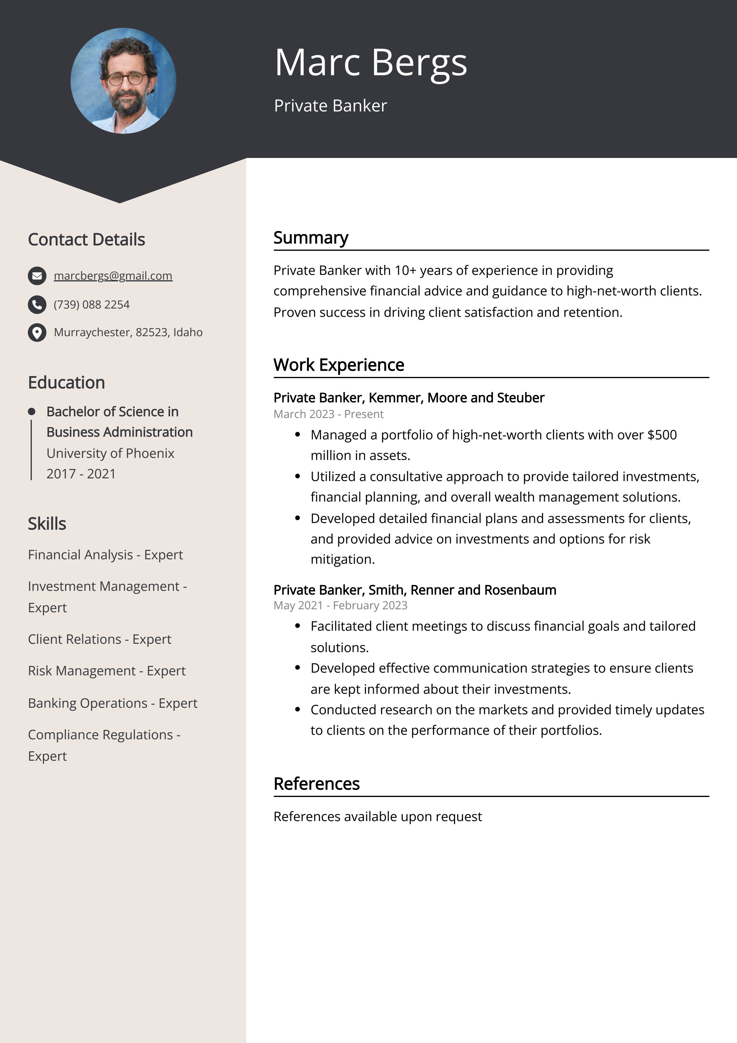 Private Banker CV Example