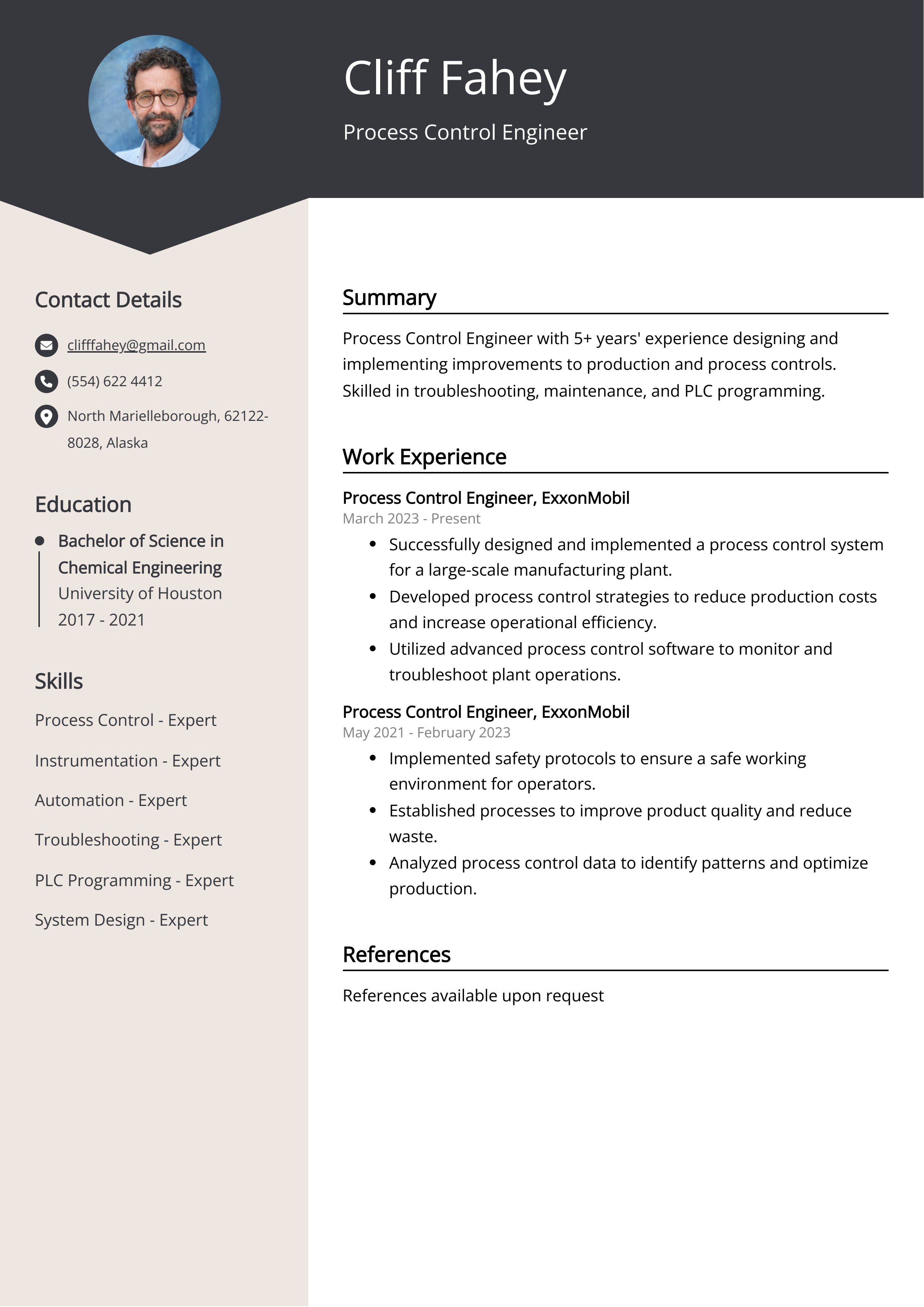 Process Control Engineer CV Example