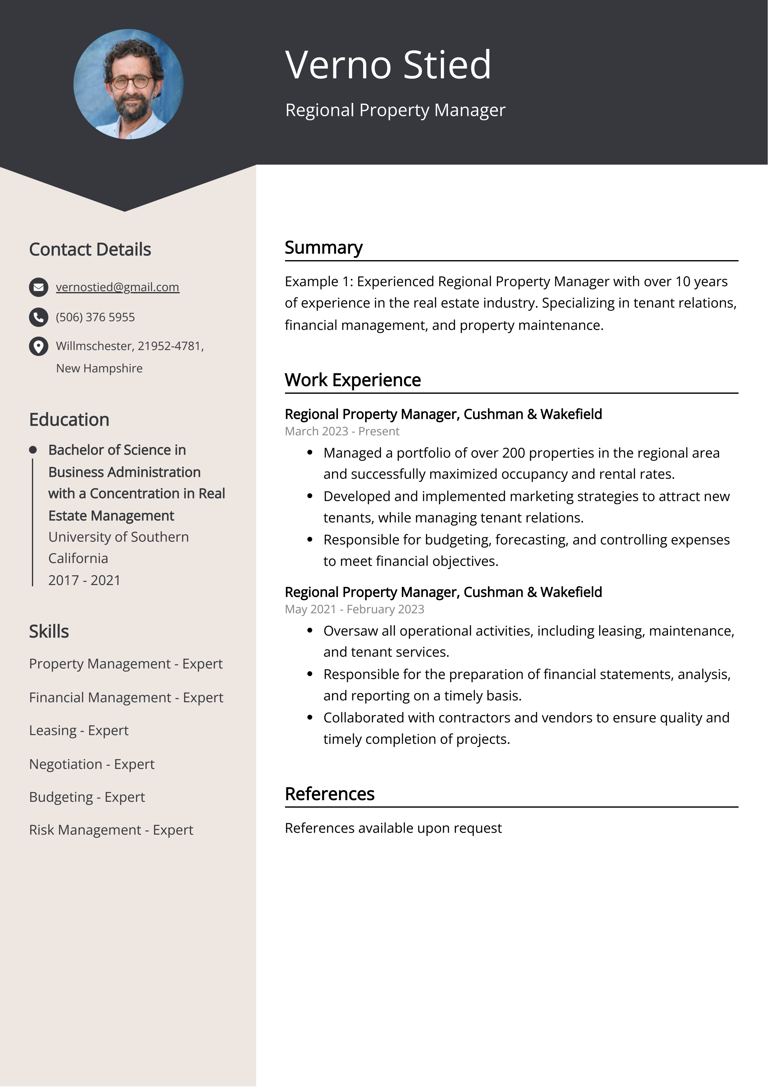 Regional Property Manager CV Example