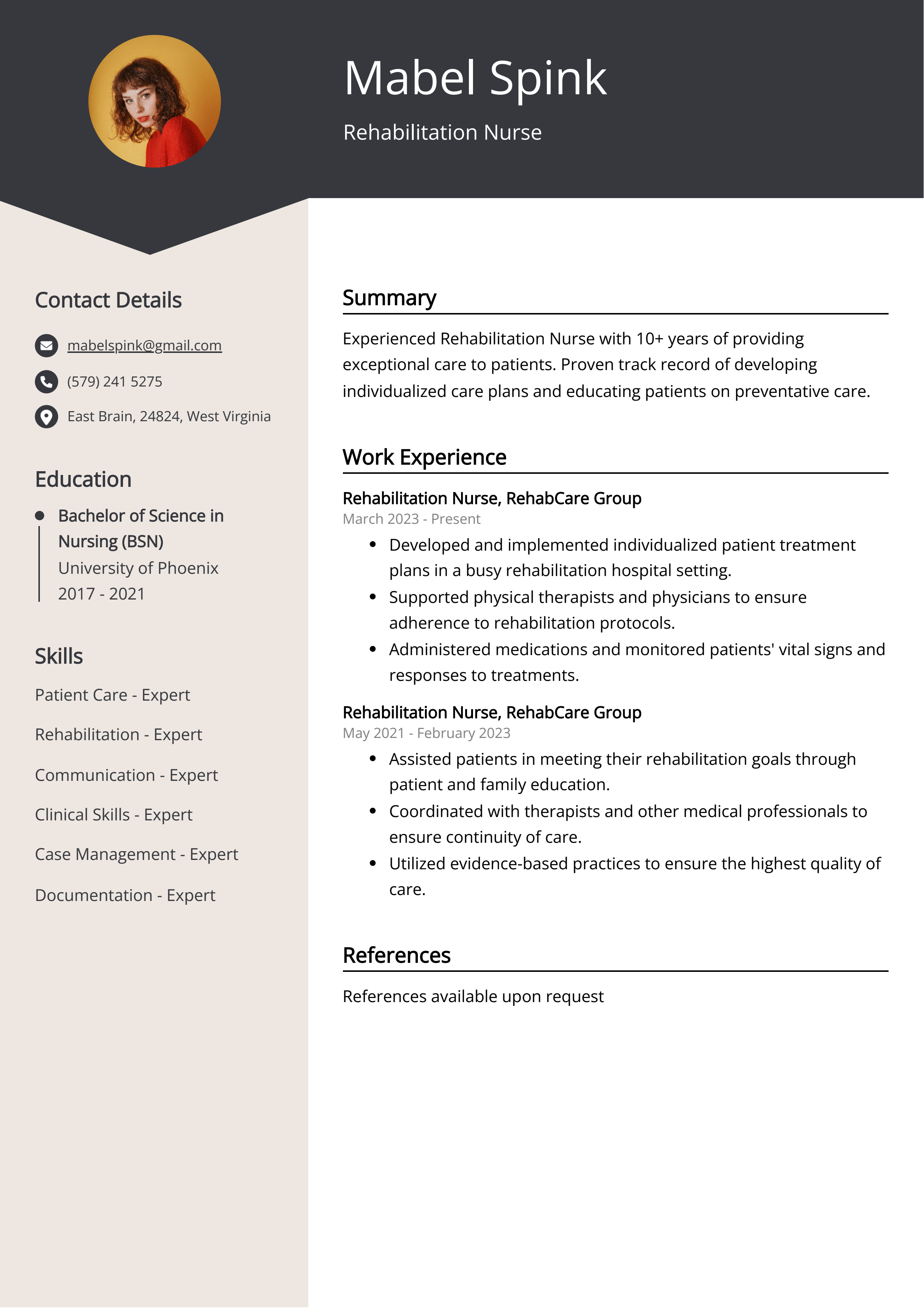 Rehabilitation Nurse CV Example