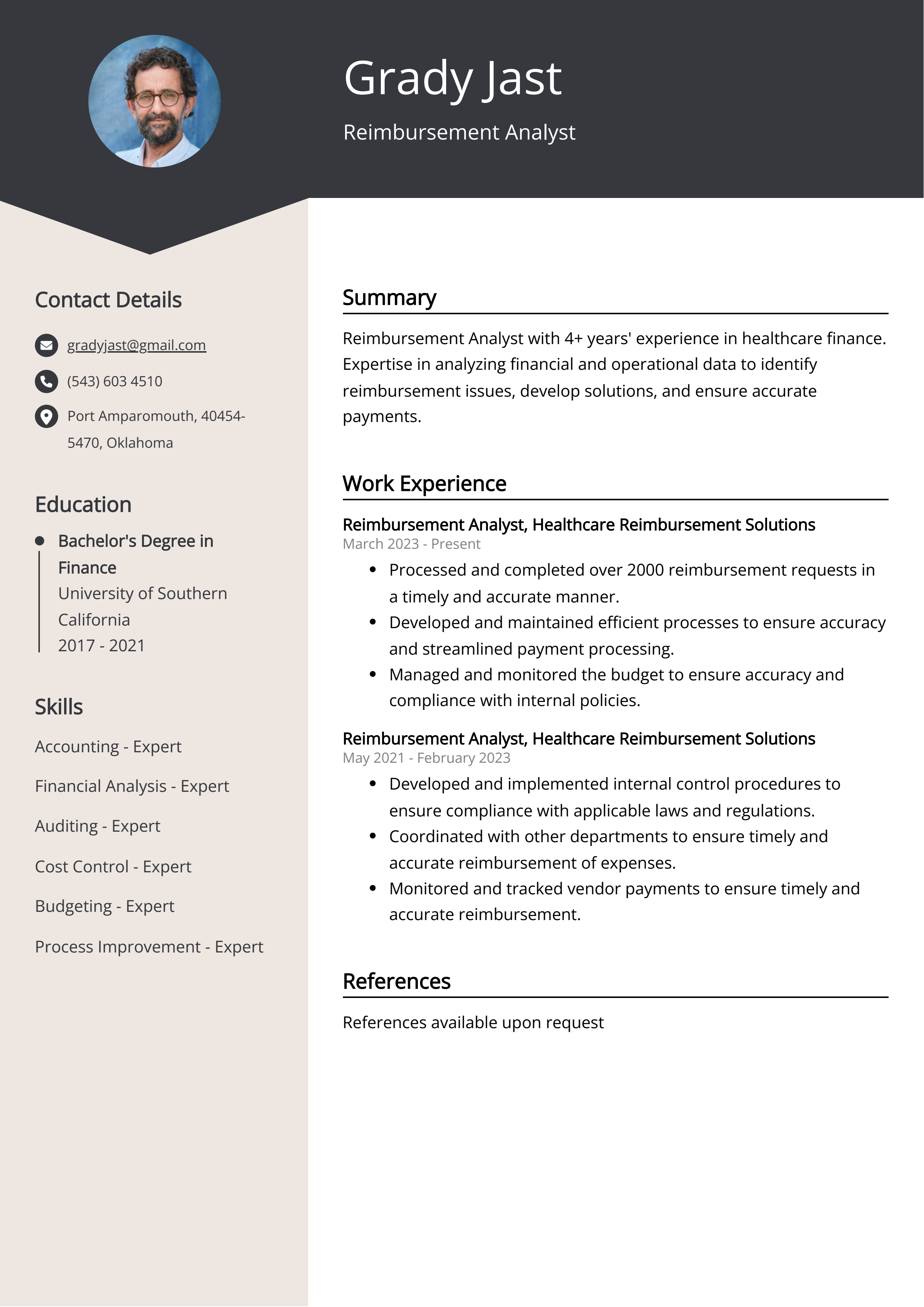 Reimbursement Analyst CV Example