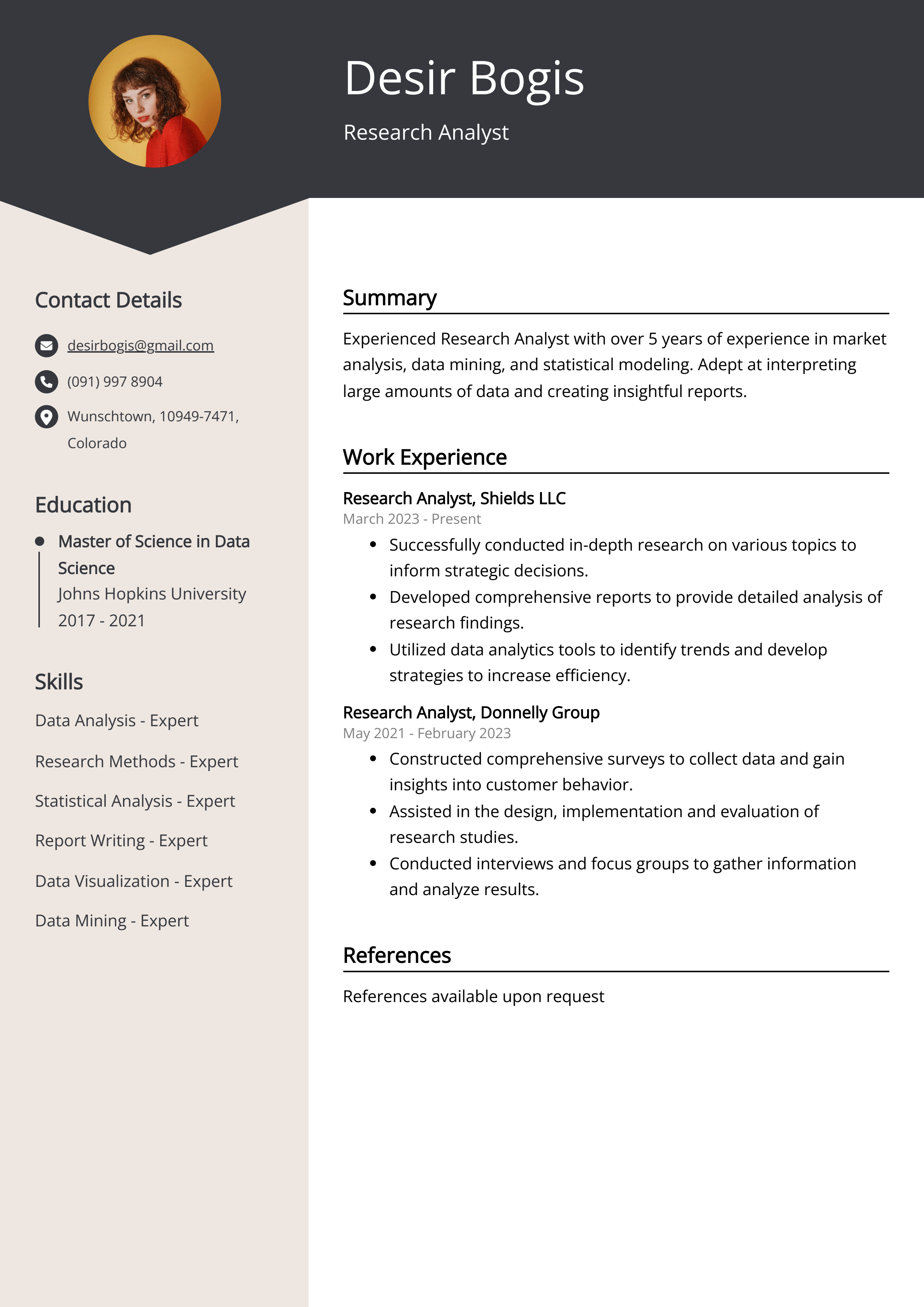 Research Analyst CV Example