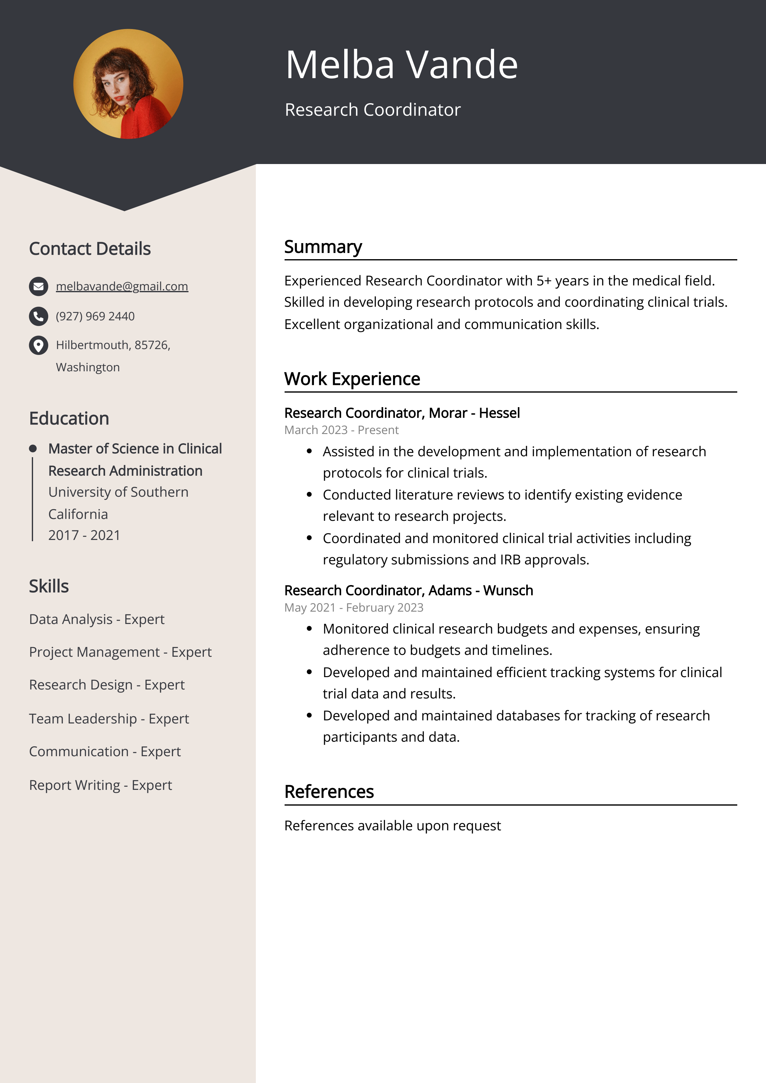 Research Coordinator CV Example