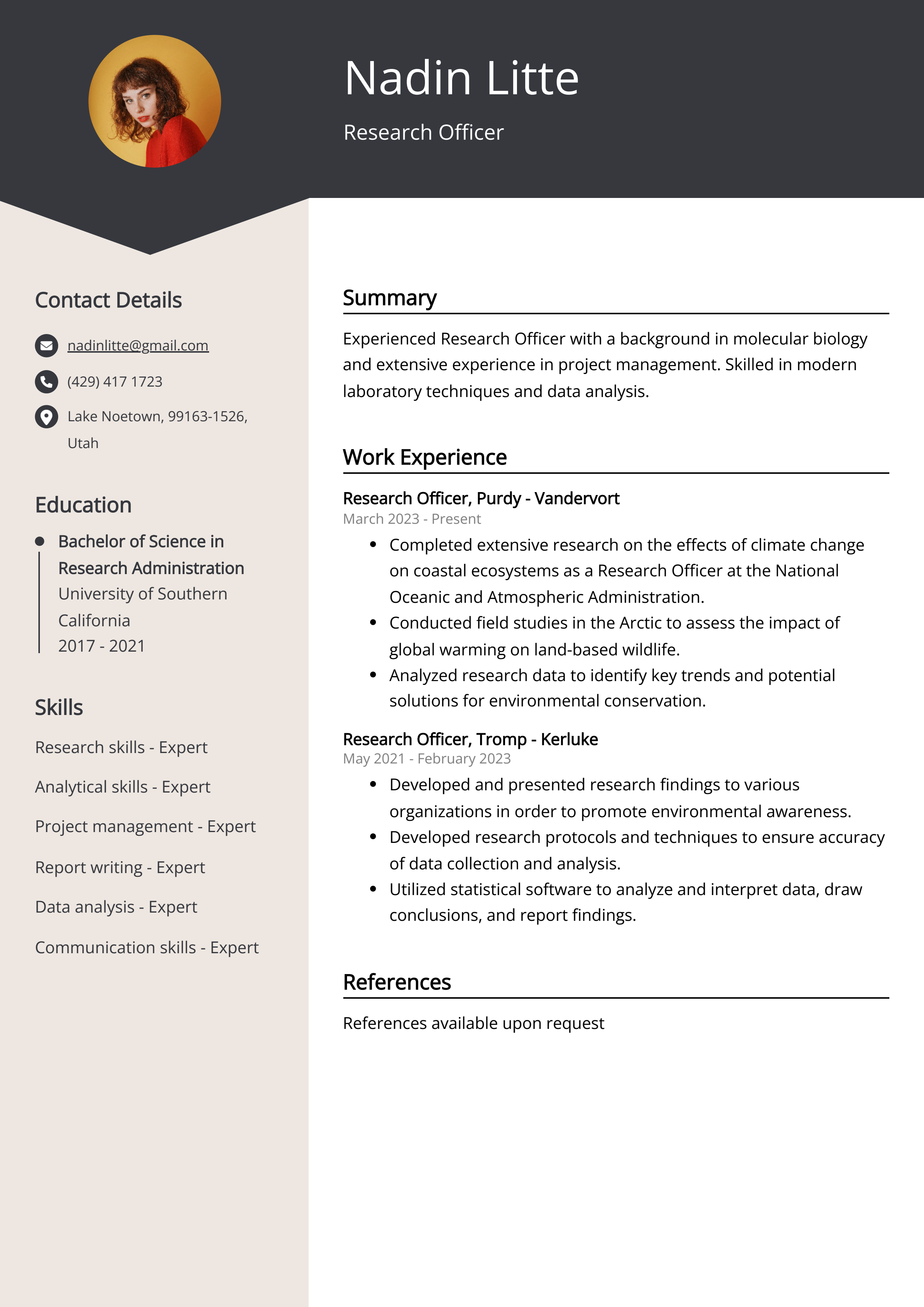 Research Officer CV Example