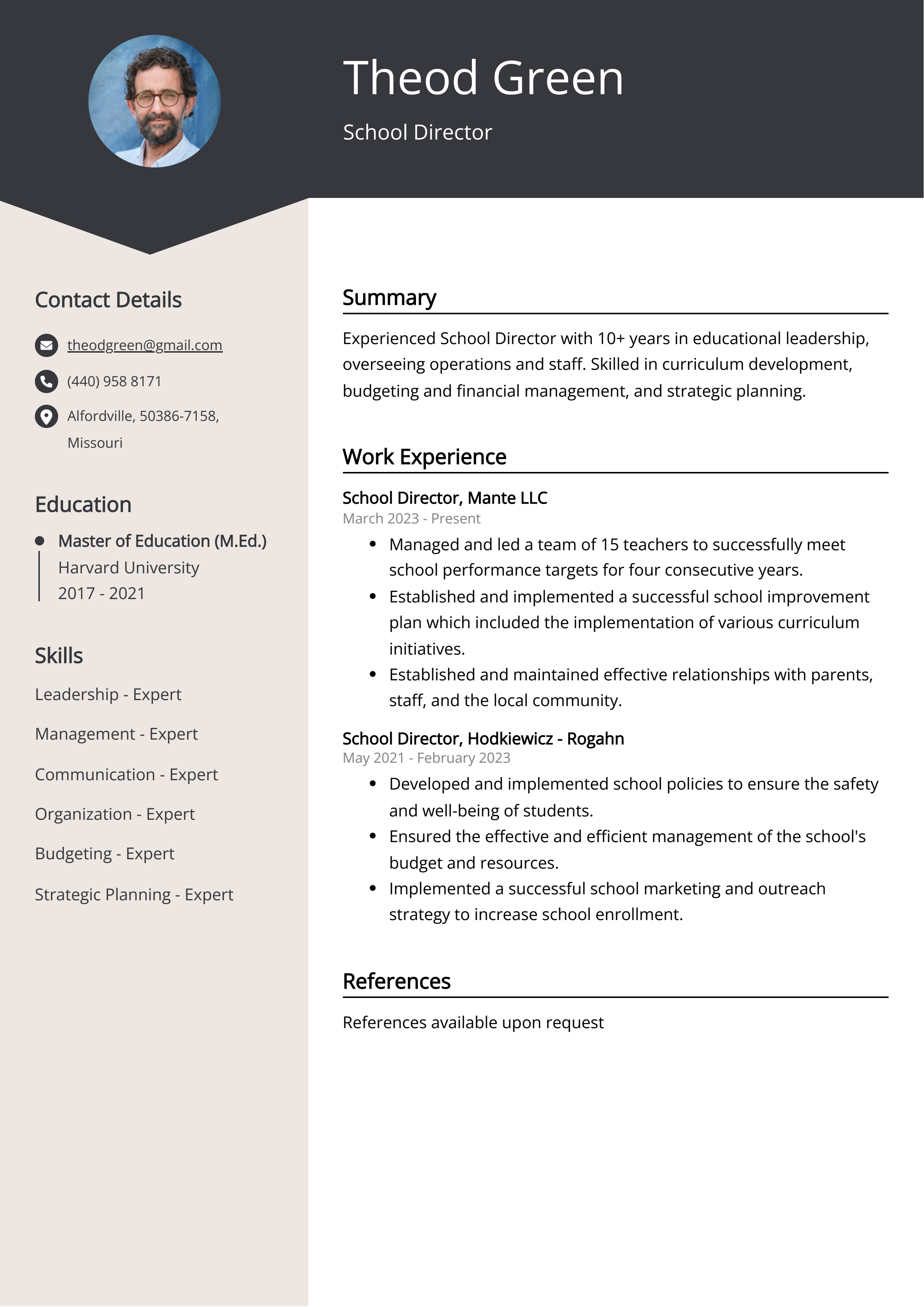 School Director CV Example