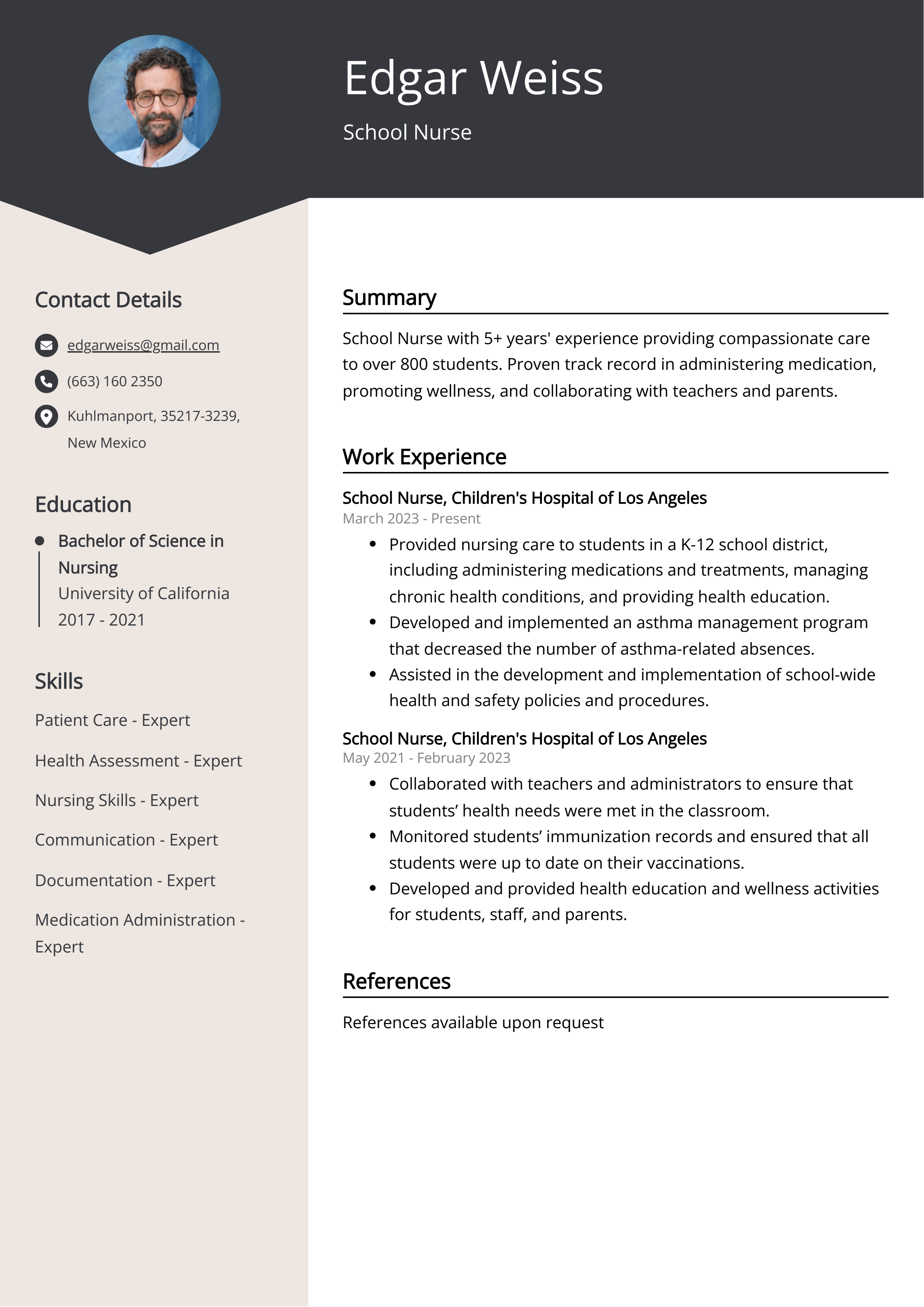 School Nurse CV Example