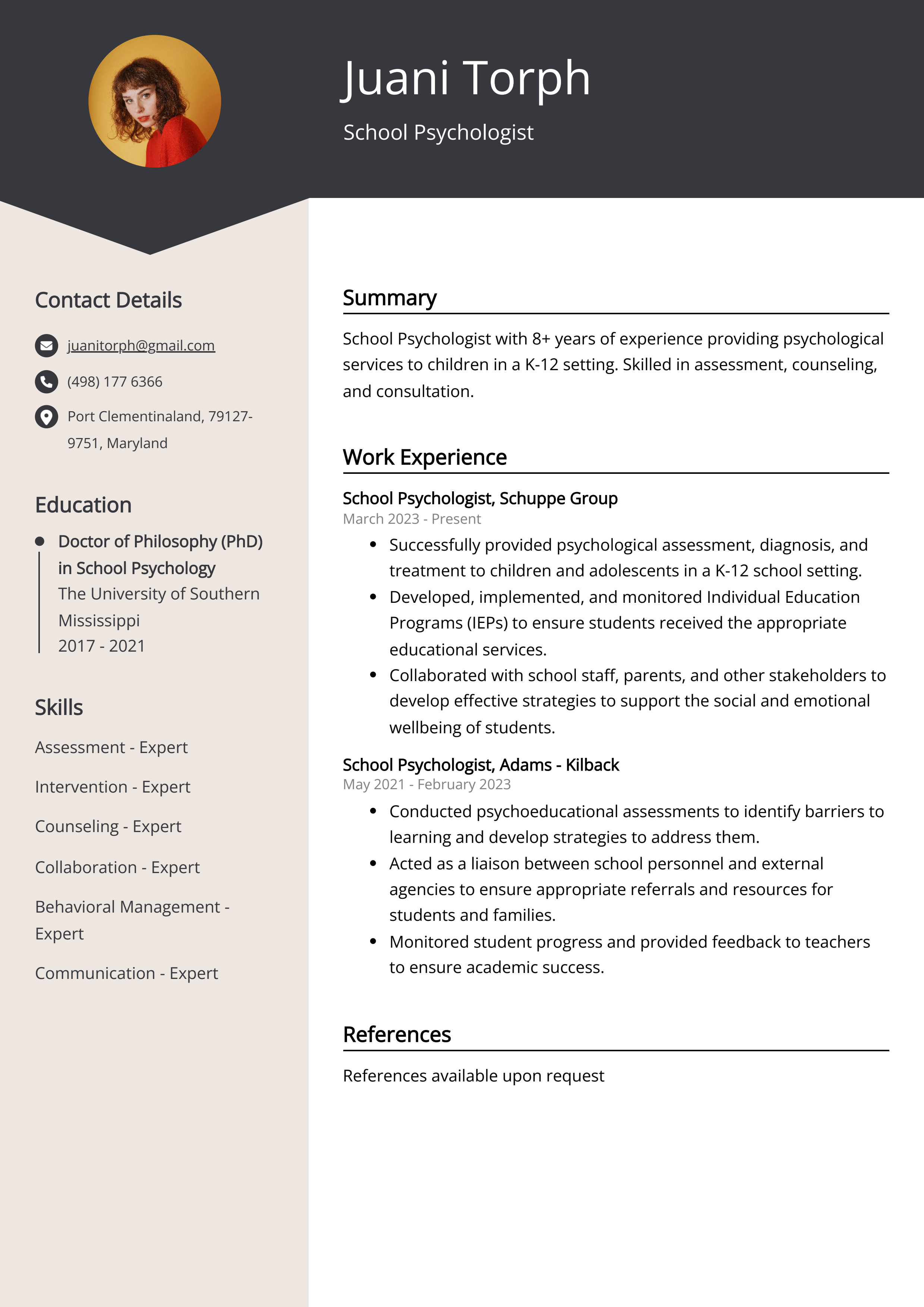 School Psychologist CV Example