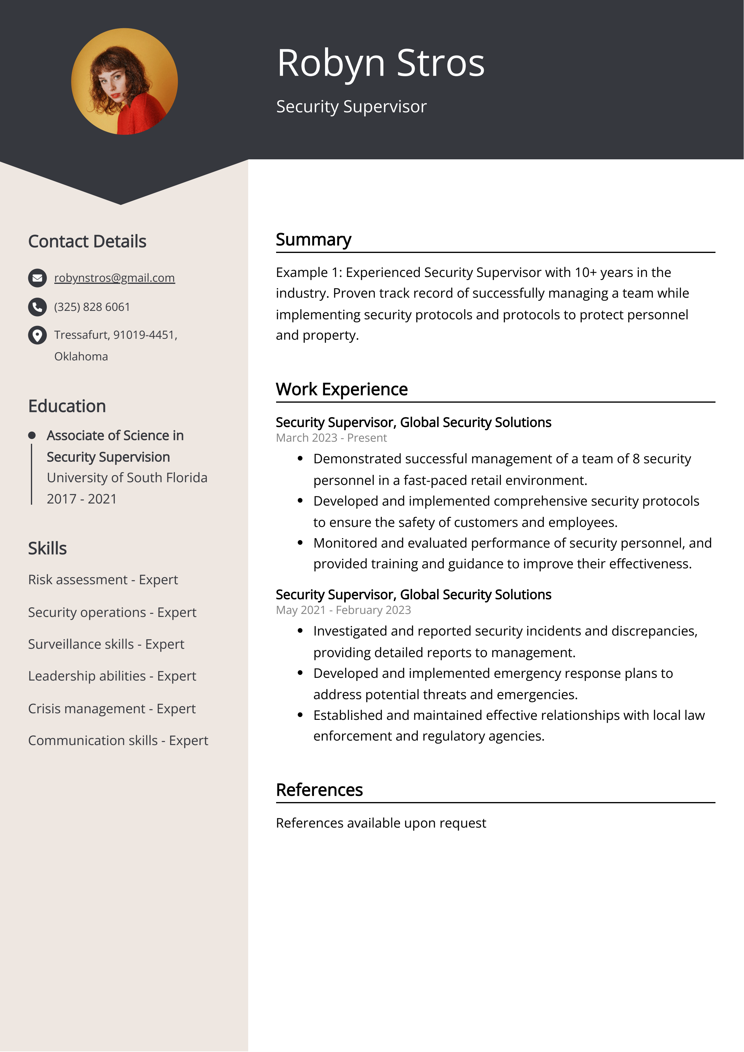 Security Supervisor CV Examples Template 20 Tips 