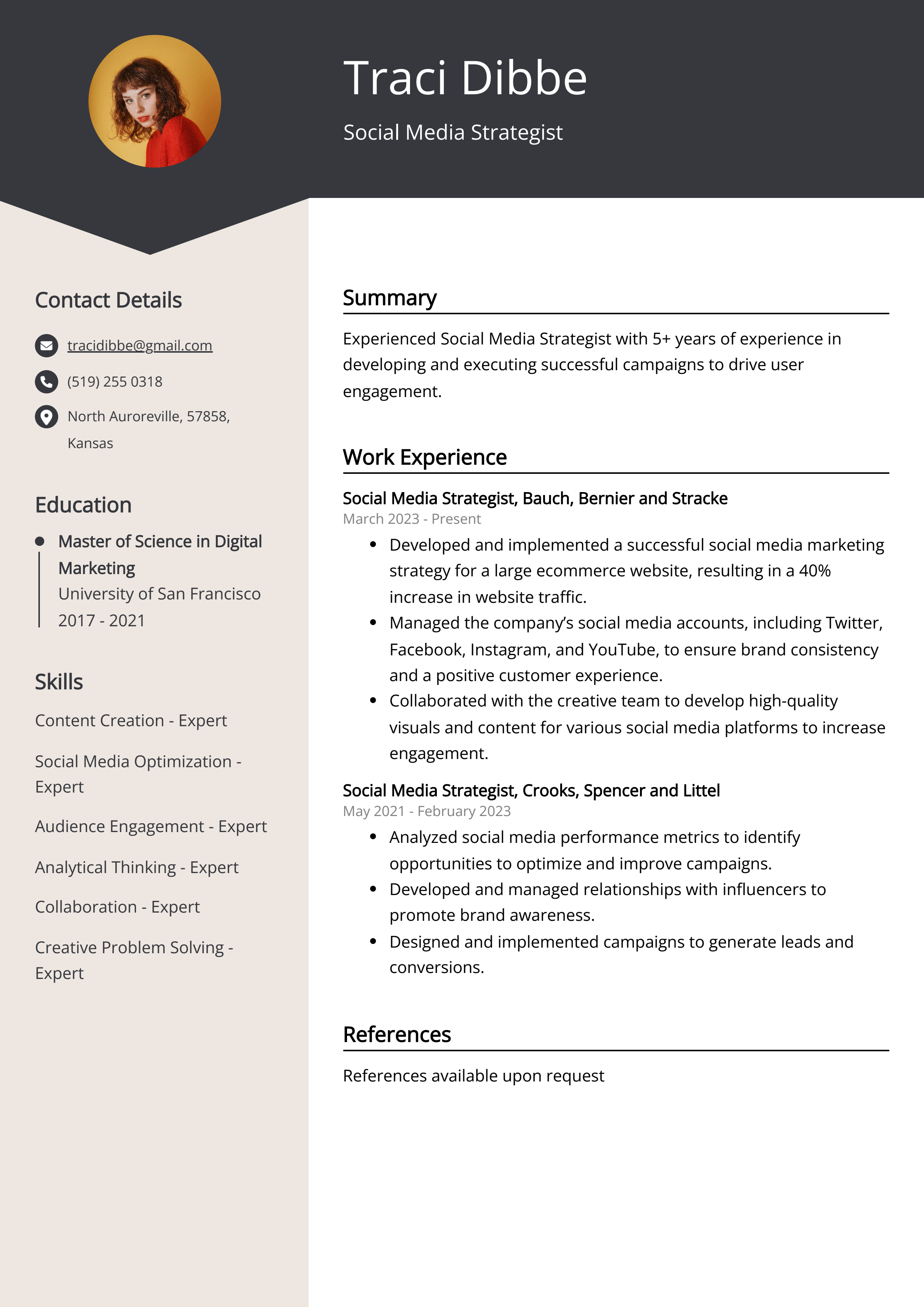 Social Media Strategist CV Example