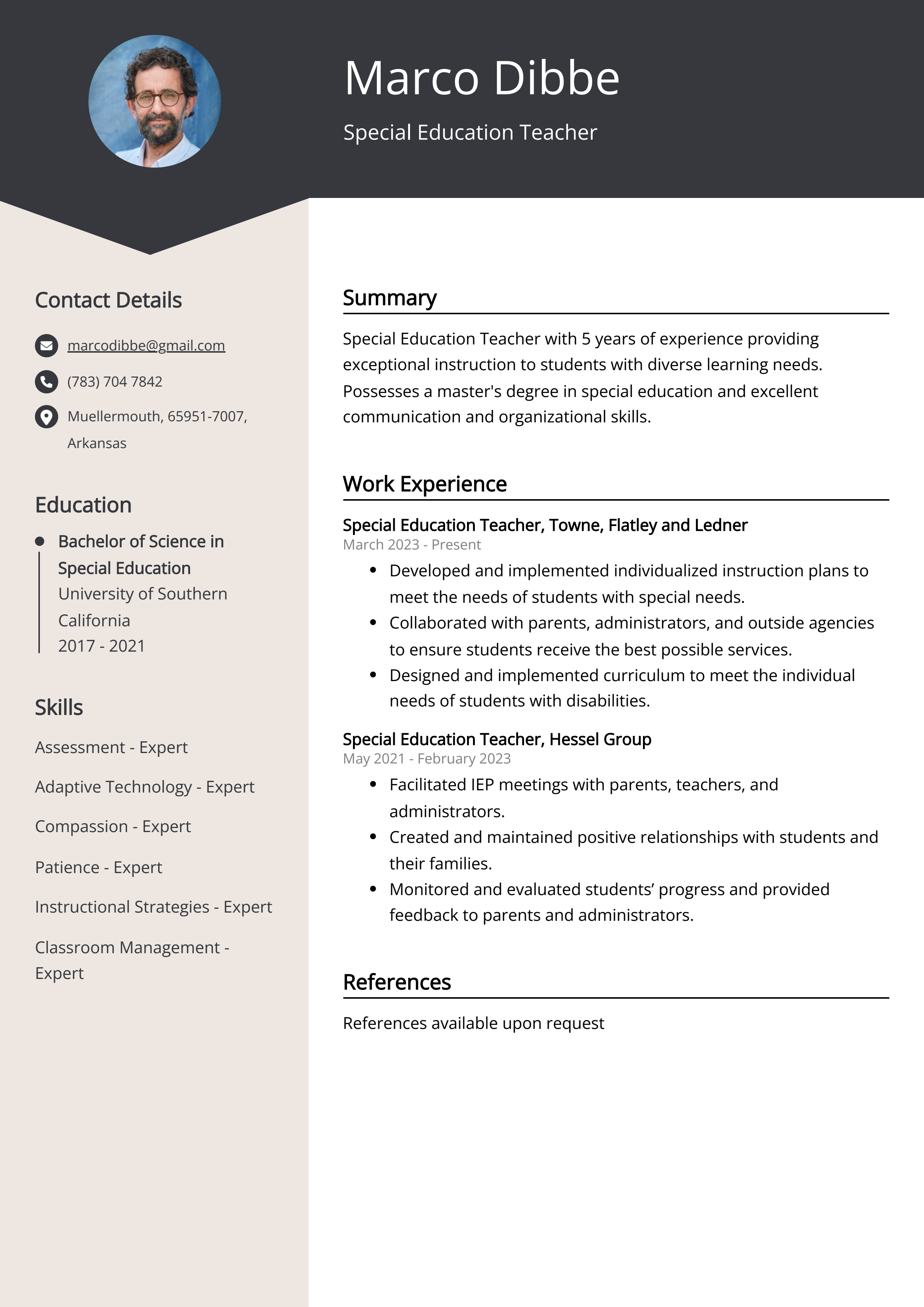 Special Education Teacher CV Example