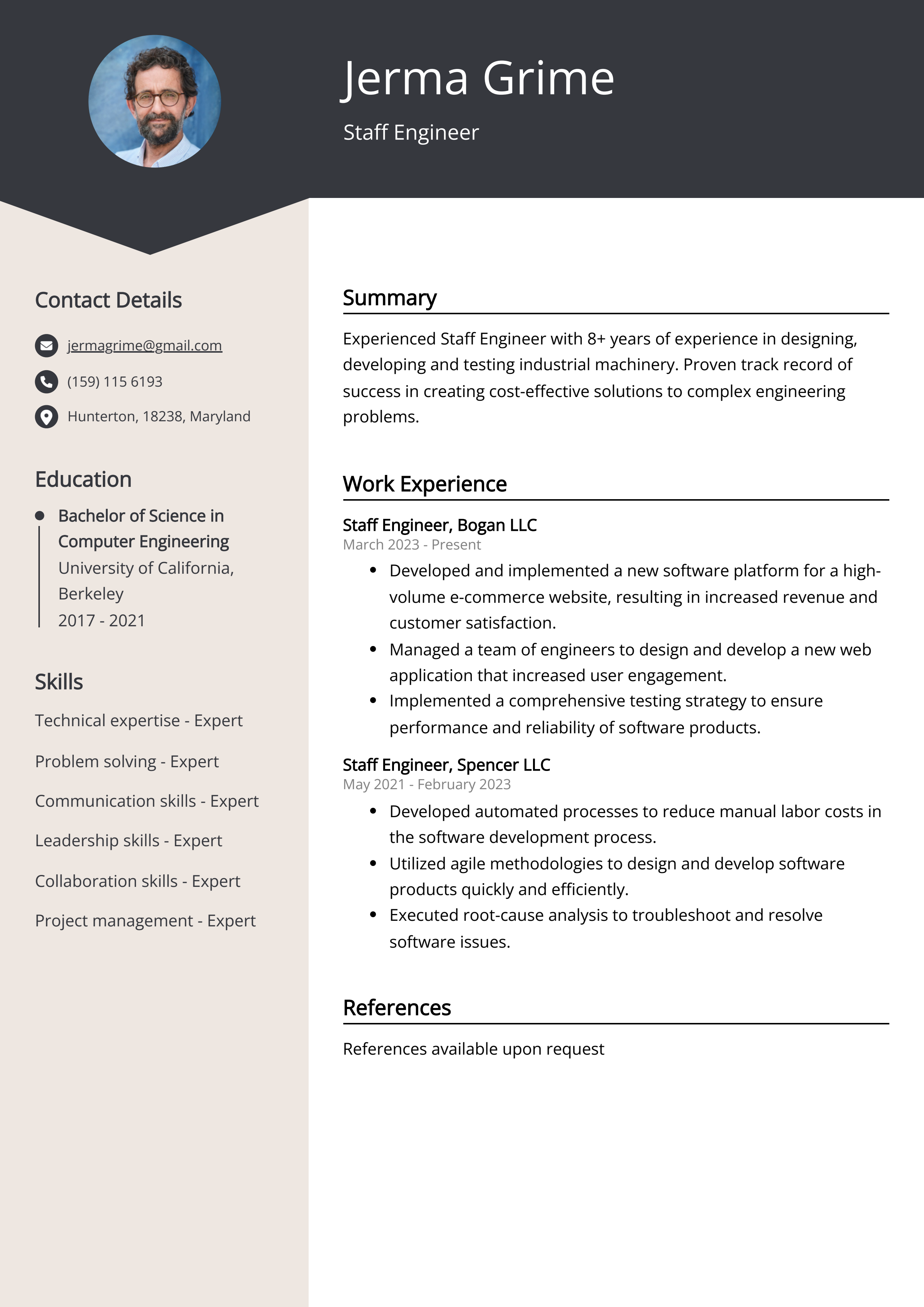 Staff Engineer CV Example