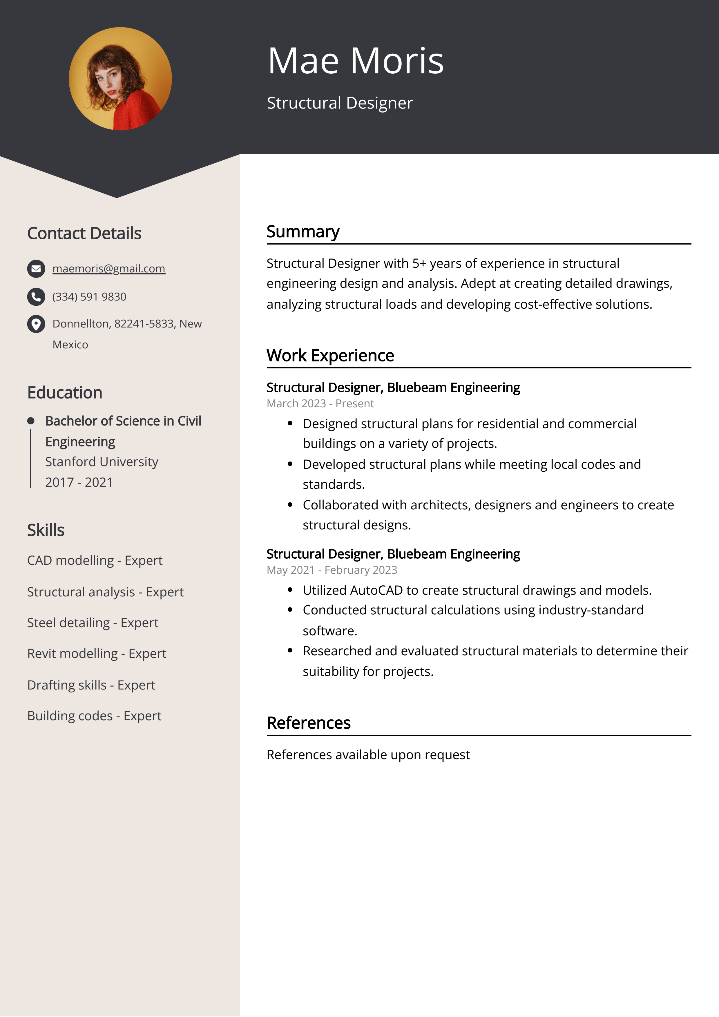 Structural Designer CV Example