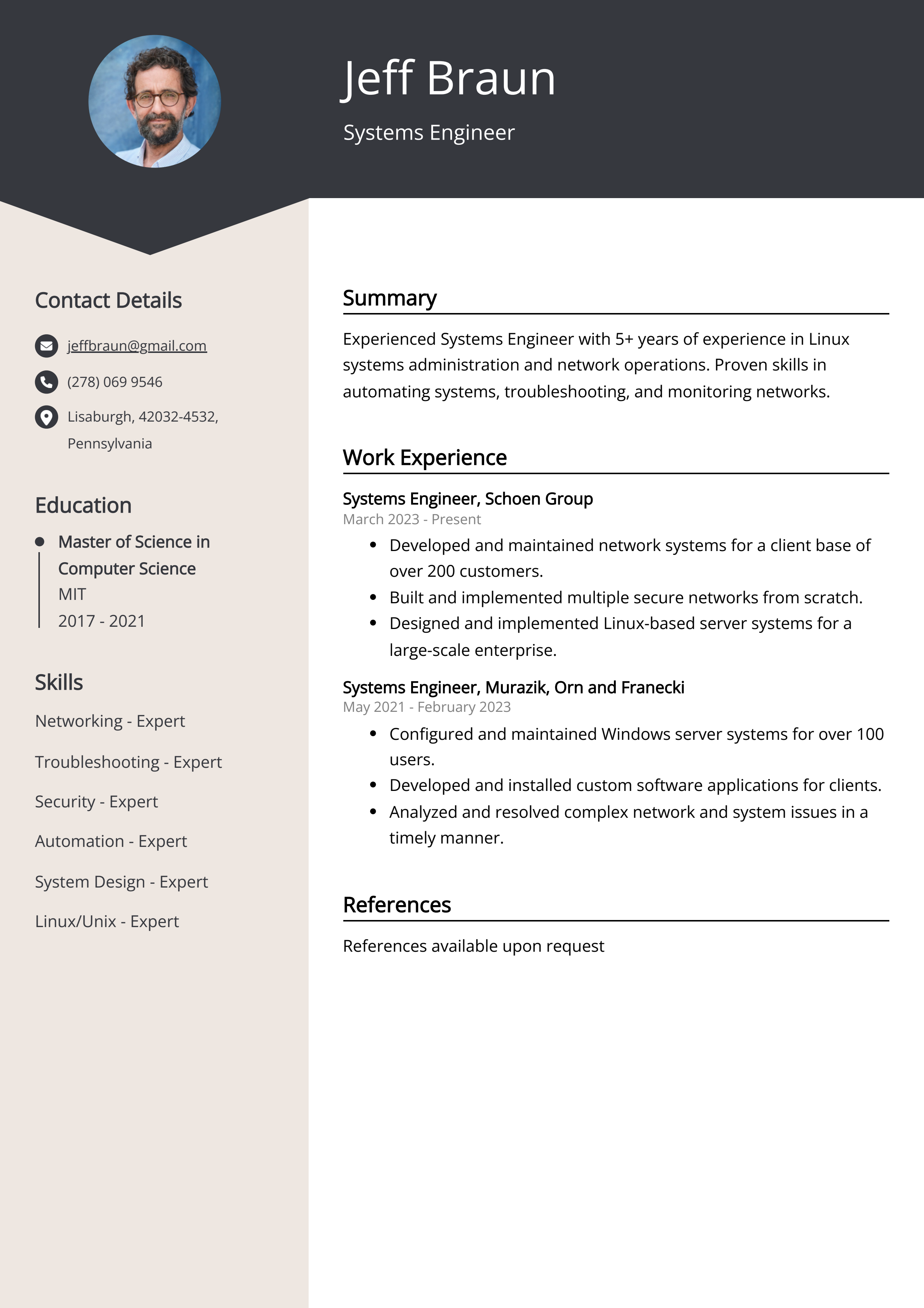 Systems Engineer CV Example