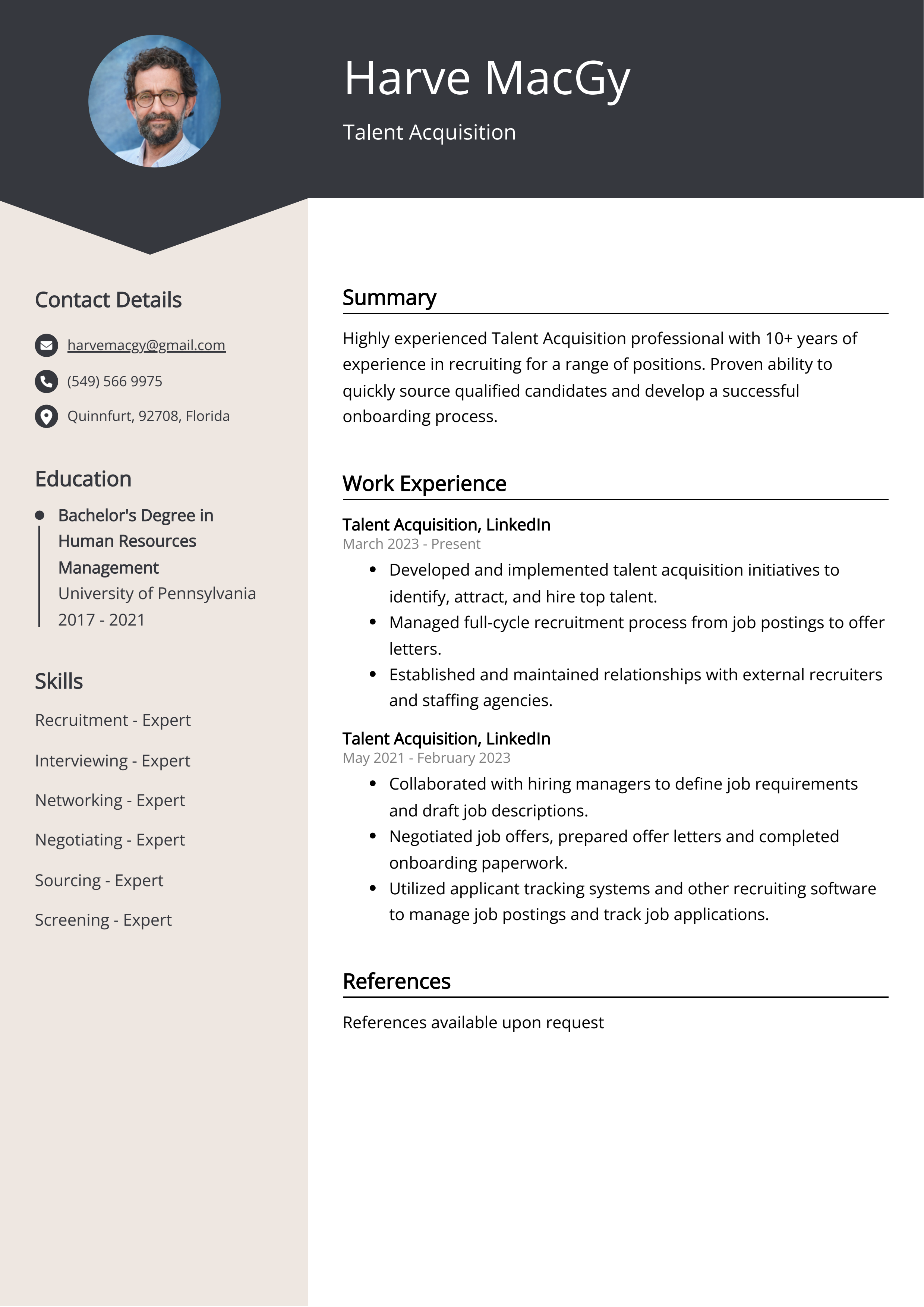 Talent Acquisition CV Example