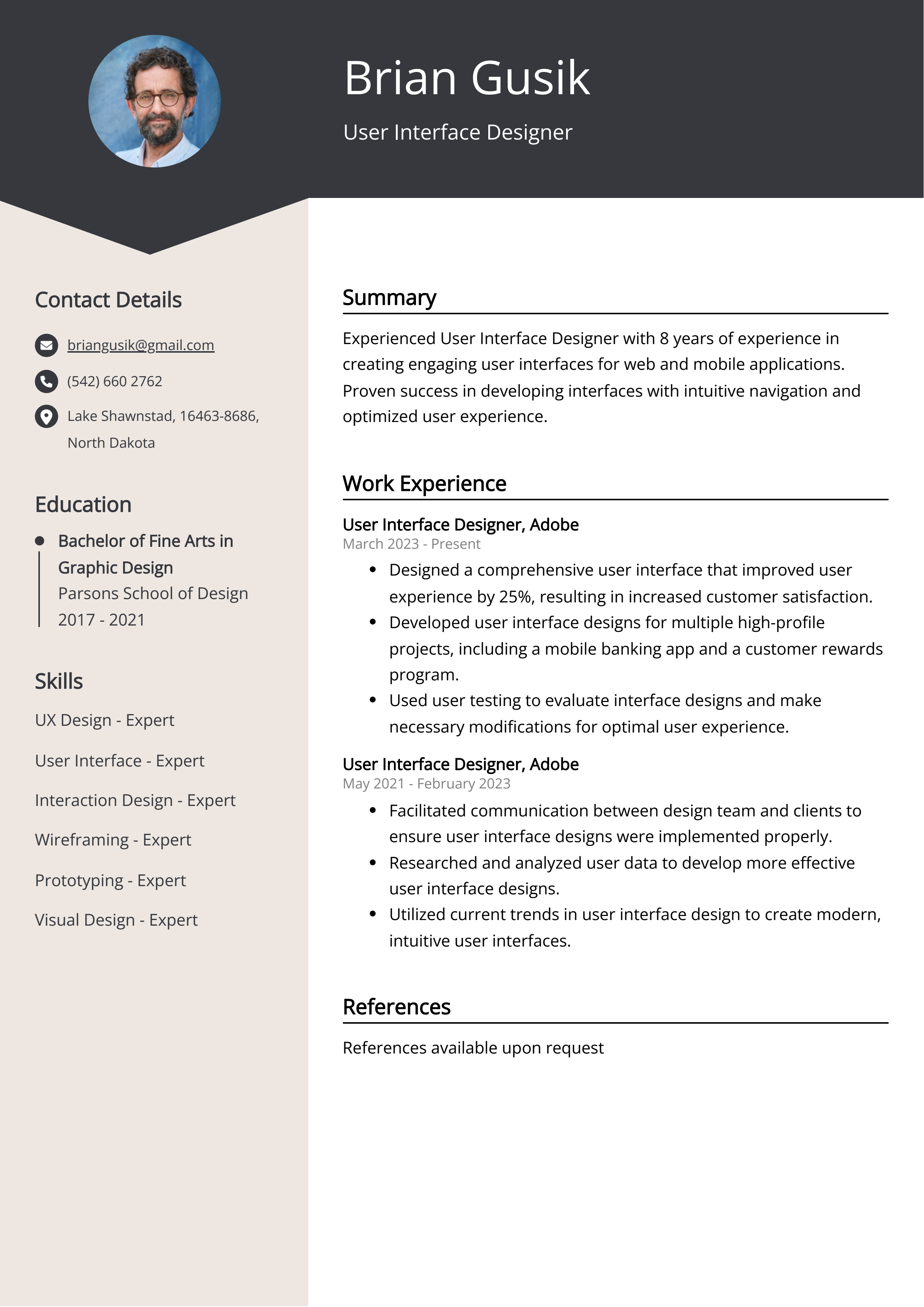 User Interface Designer CV Example