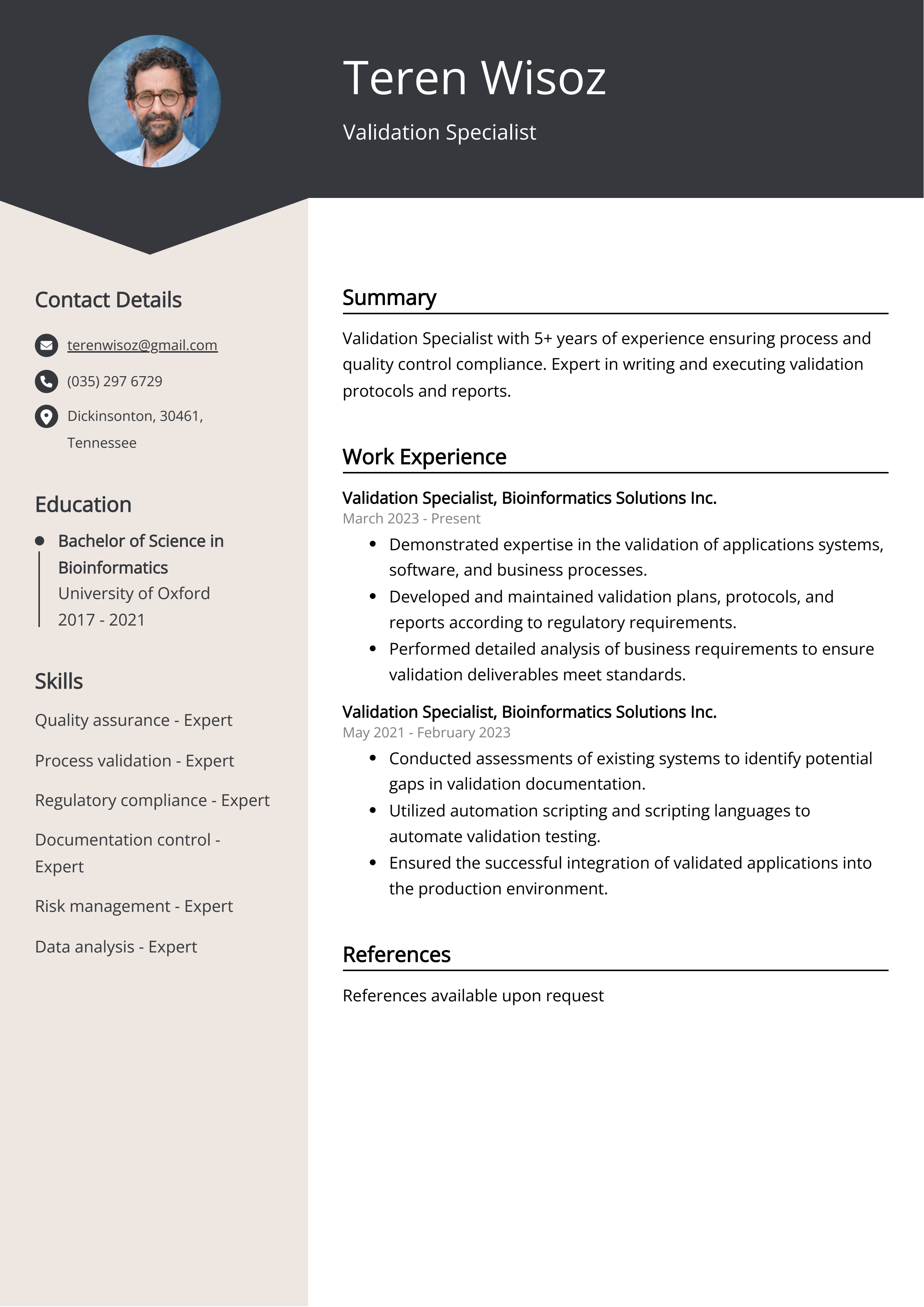 Validation Specialist CV Example