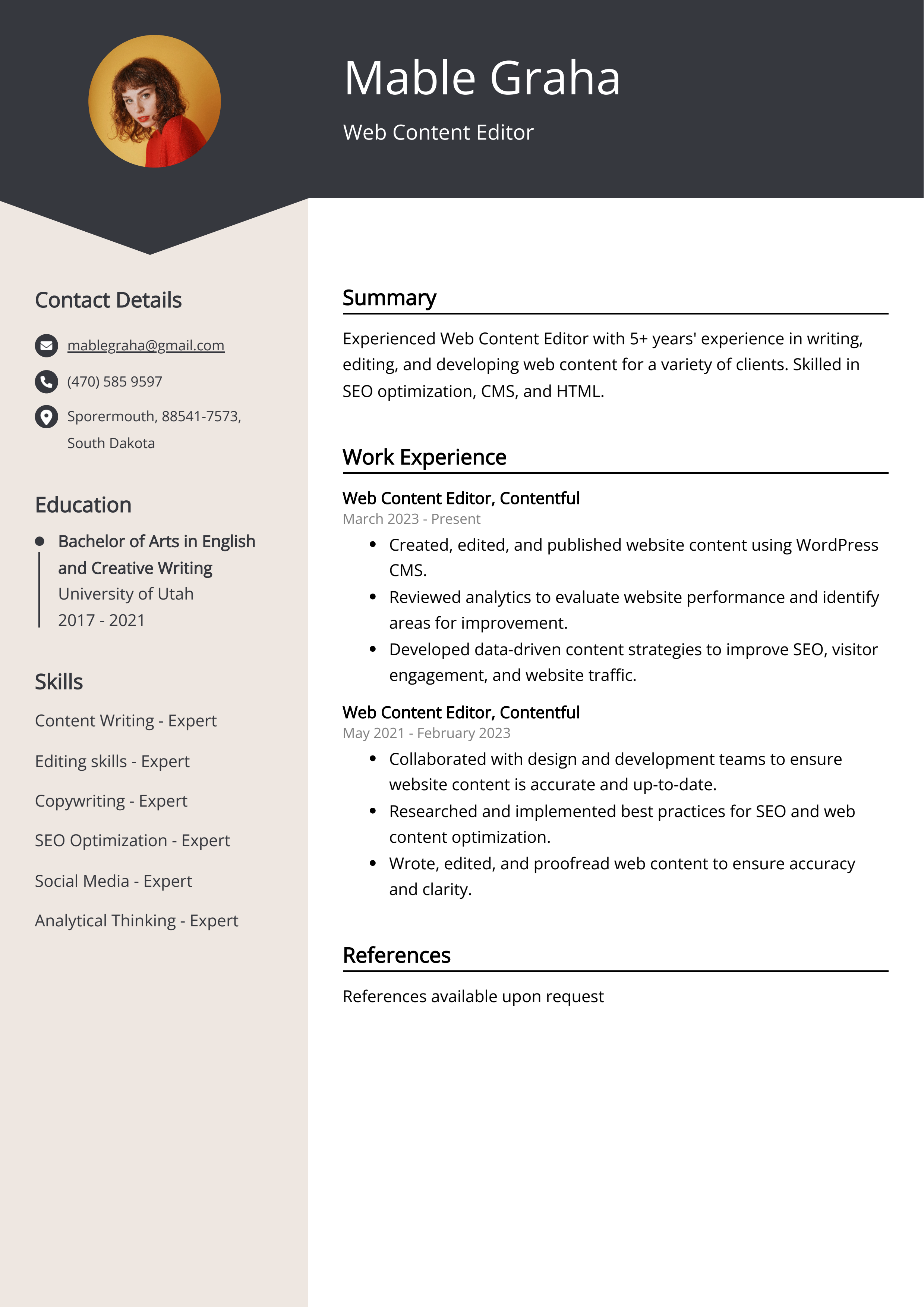 Web Content Editor CV Example