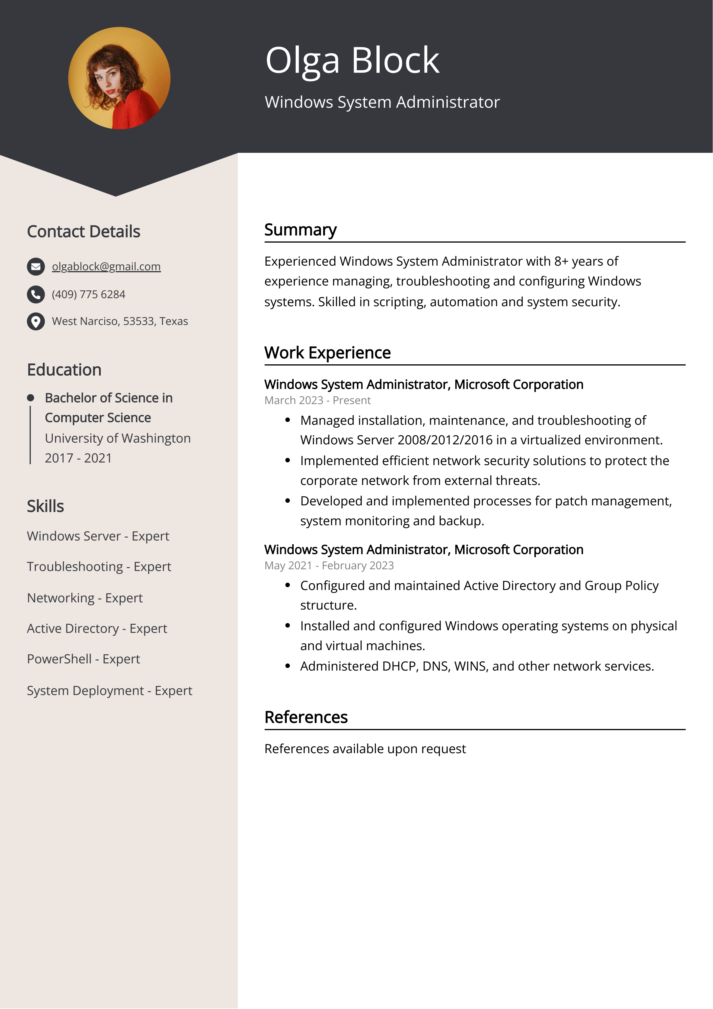 Windows System Administrator CV Example