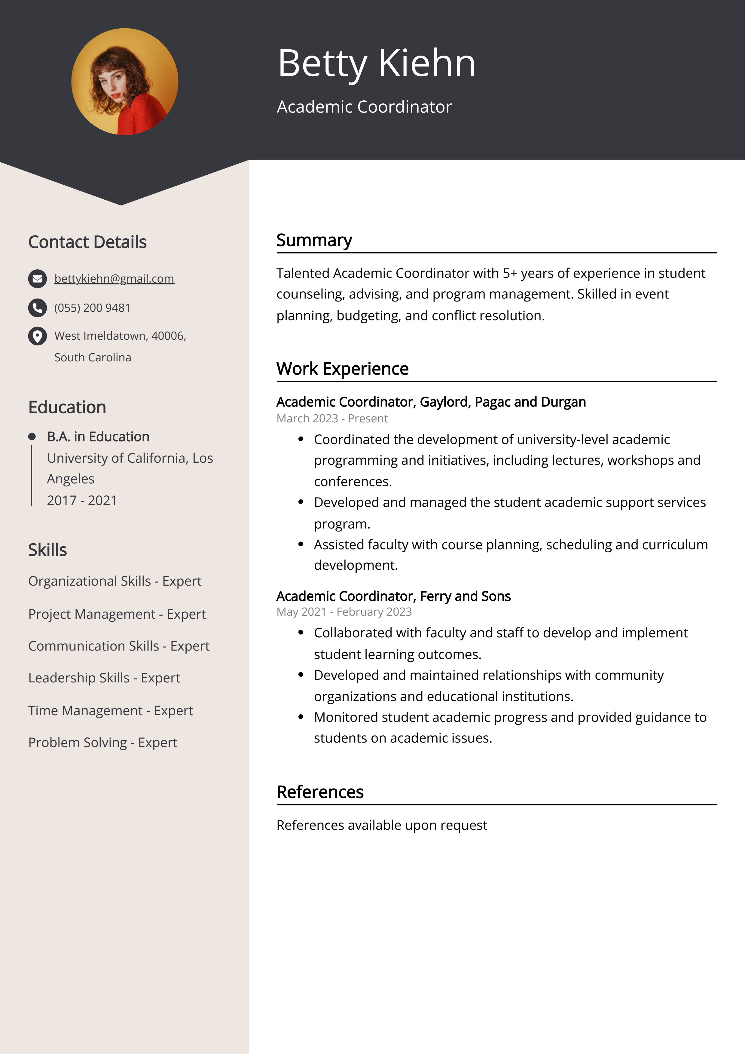 Academic Coordinator Resume Example (Free Guide)