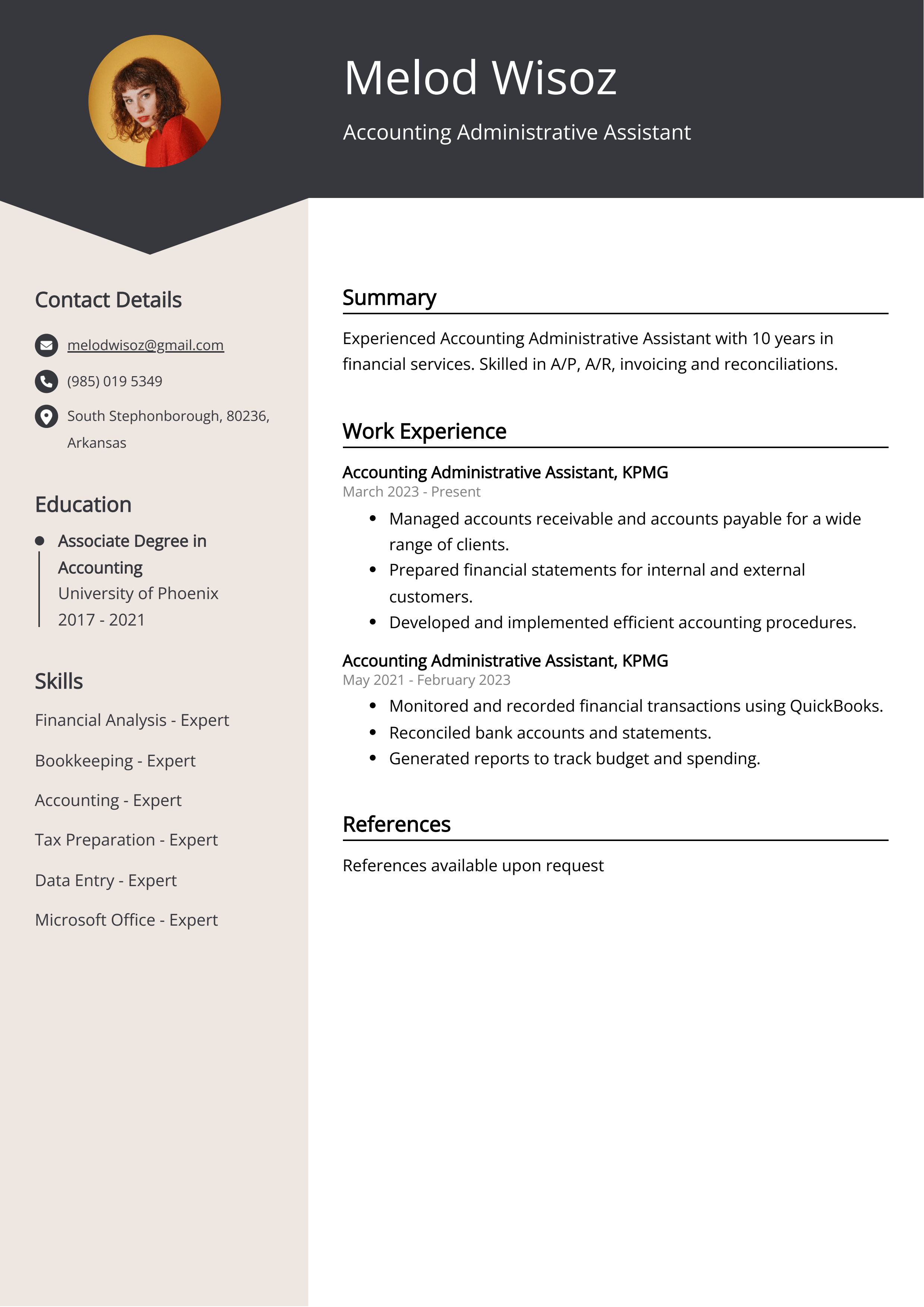 Accounting Administrative Assistant Resume Example