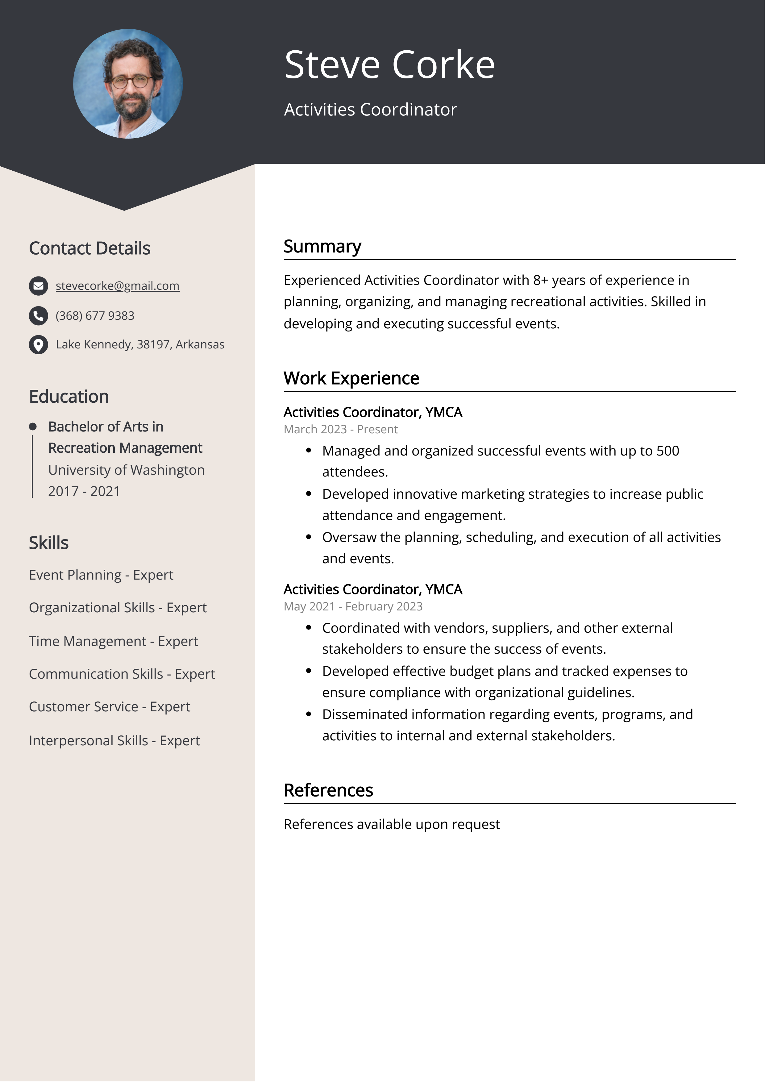 Activities Coordinator Resume Example