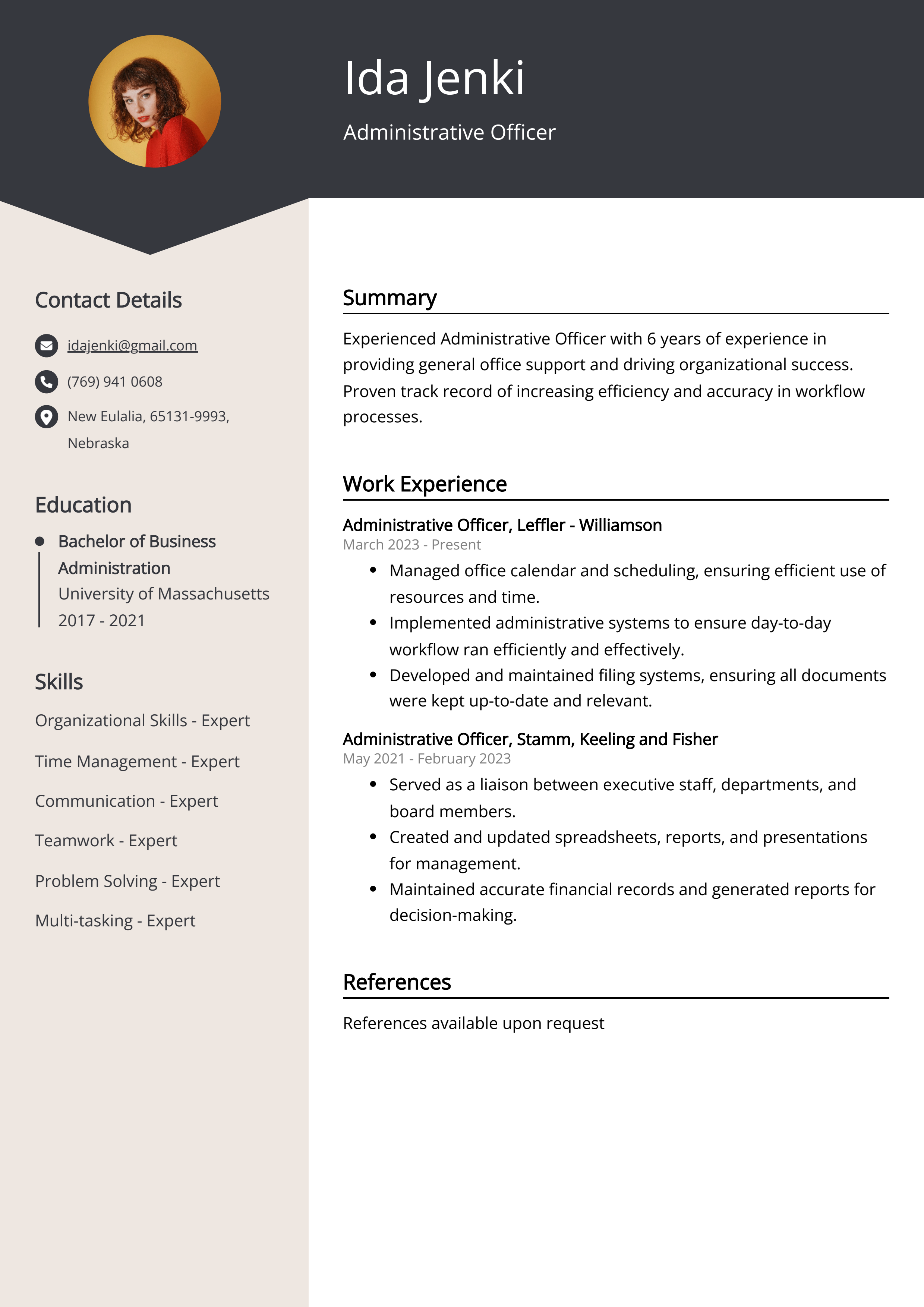 Administrative Officer Resume Example