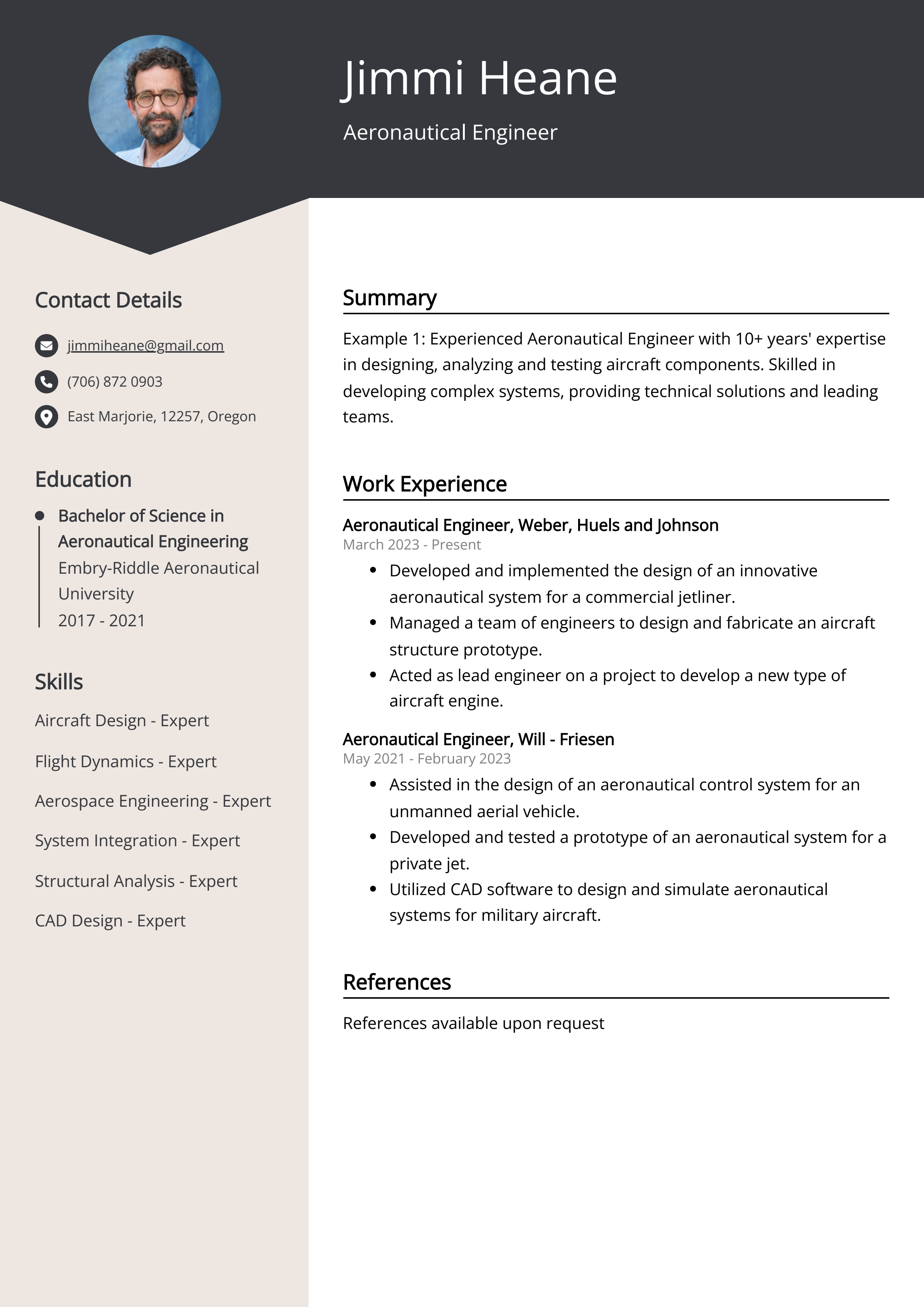 Aeronautical Engineer Resume Example