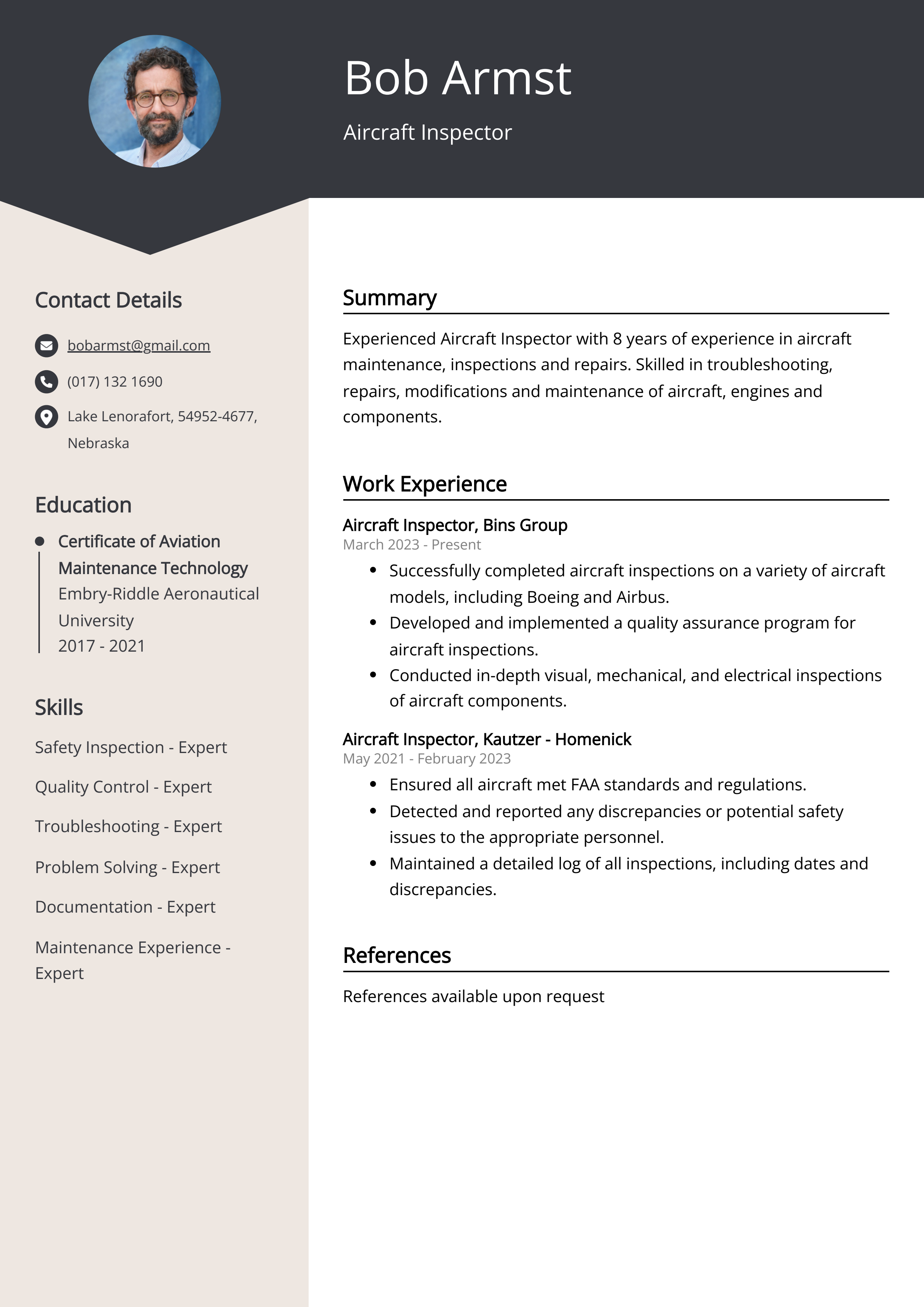 Aircraft Inspector Resume Example