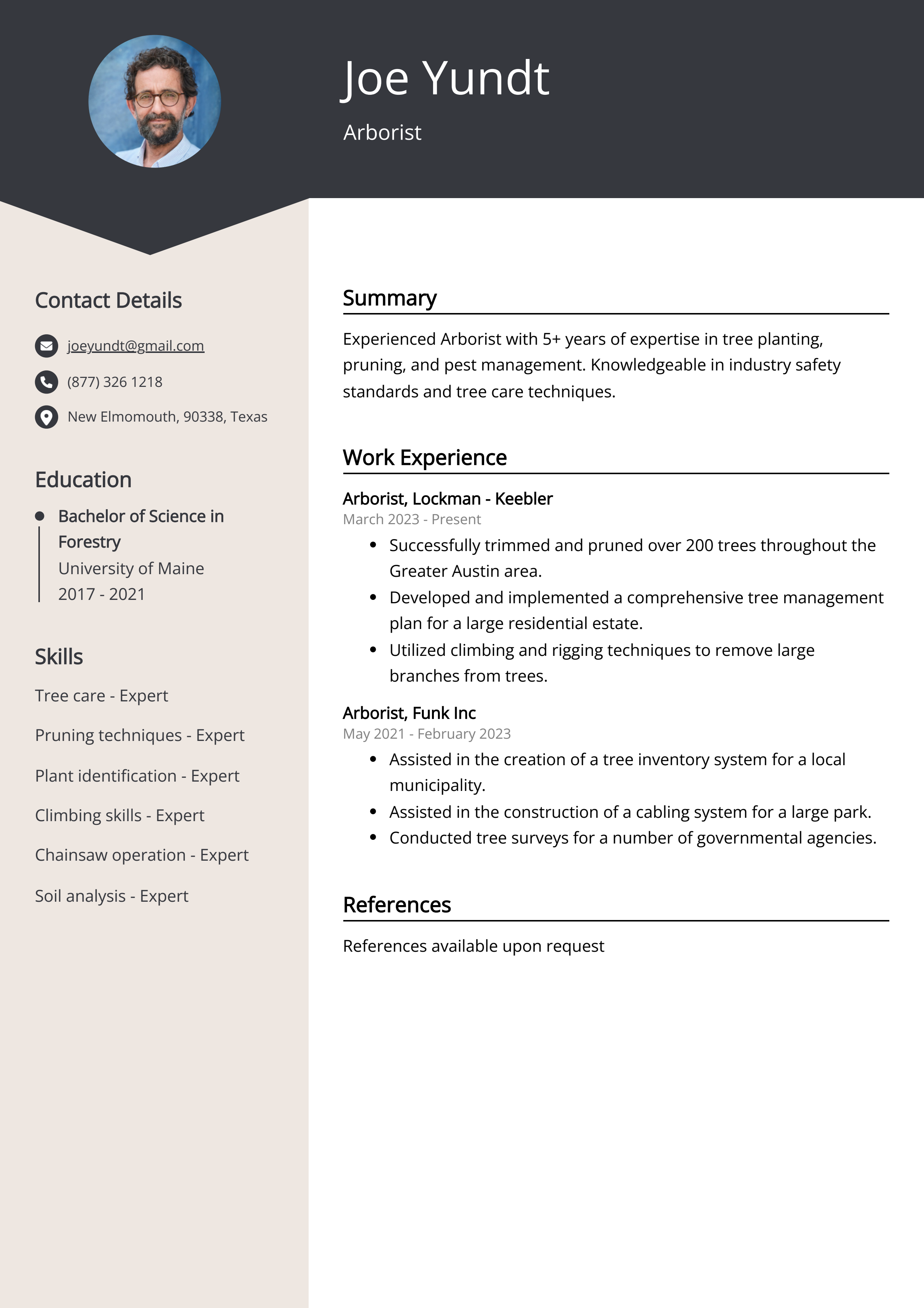 Arborist Resume Example