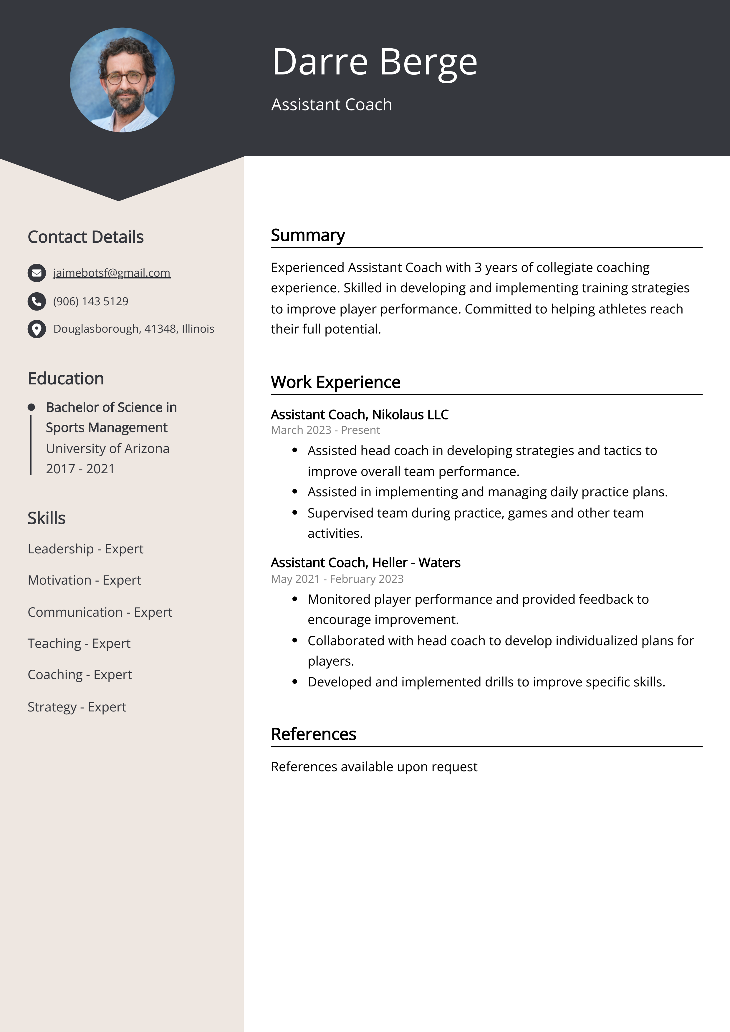 Assistant Coach Resume Example