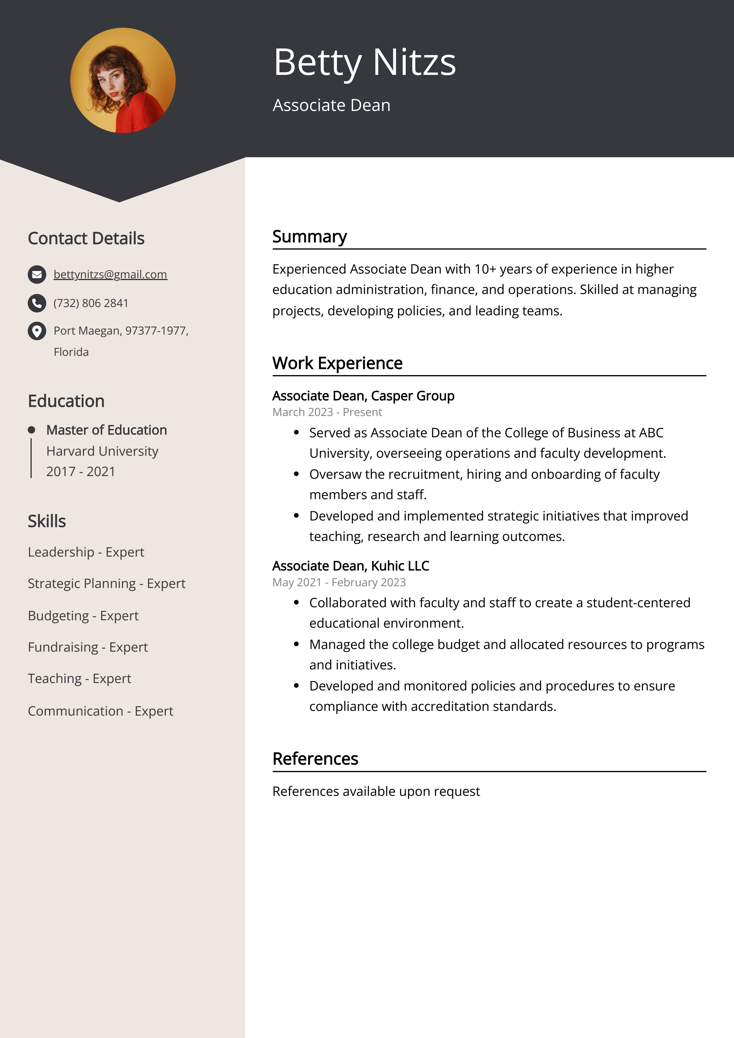 Associate Dean Resume Example