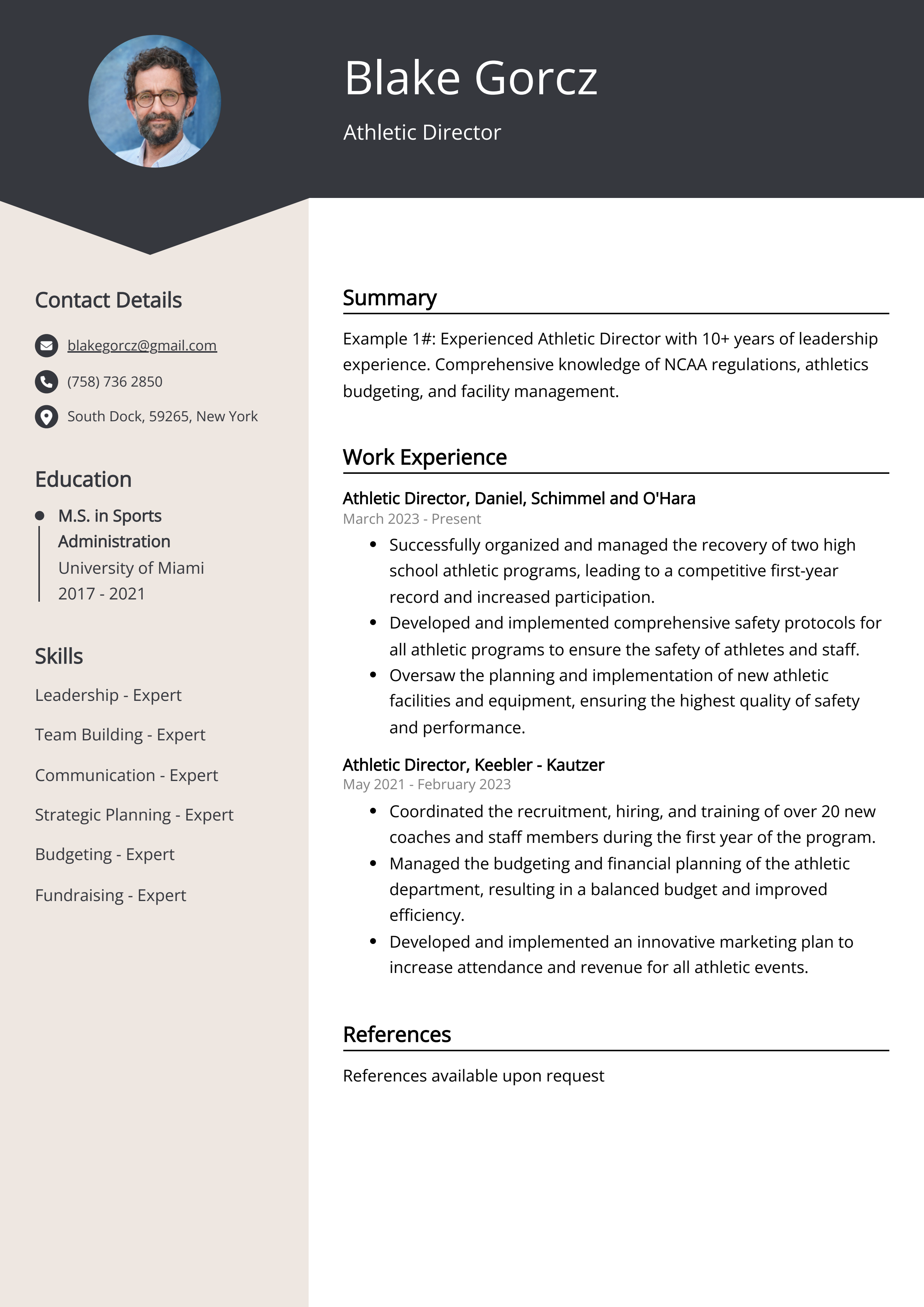 Athletic Director Resume Example