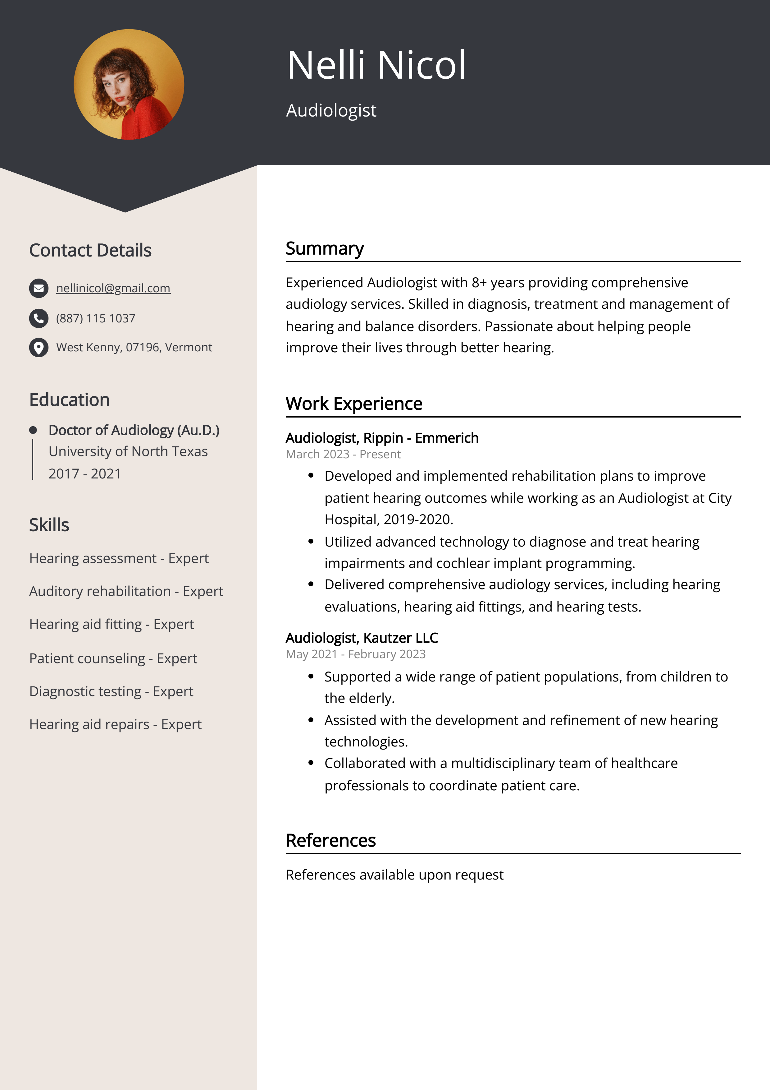 Audiologist Resume Example