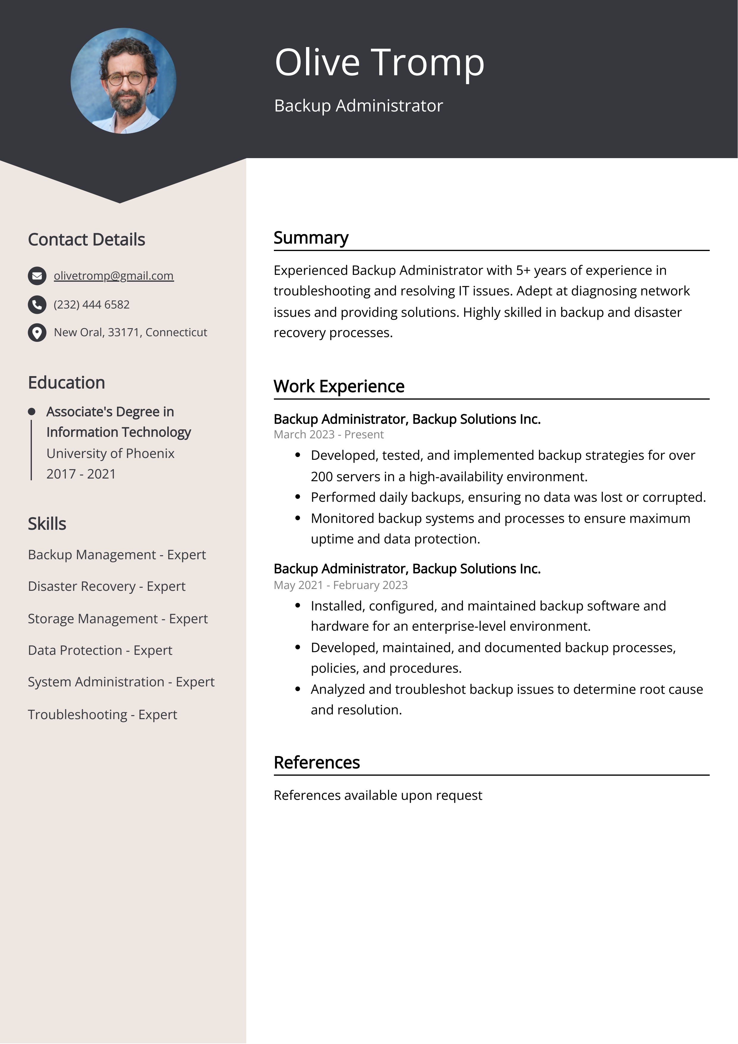 Backup Administrator Resume Example