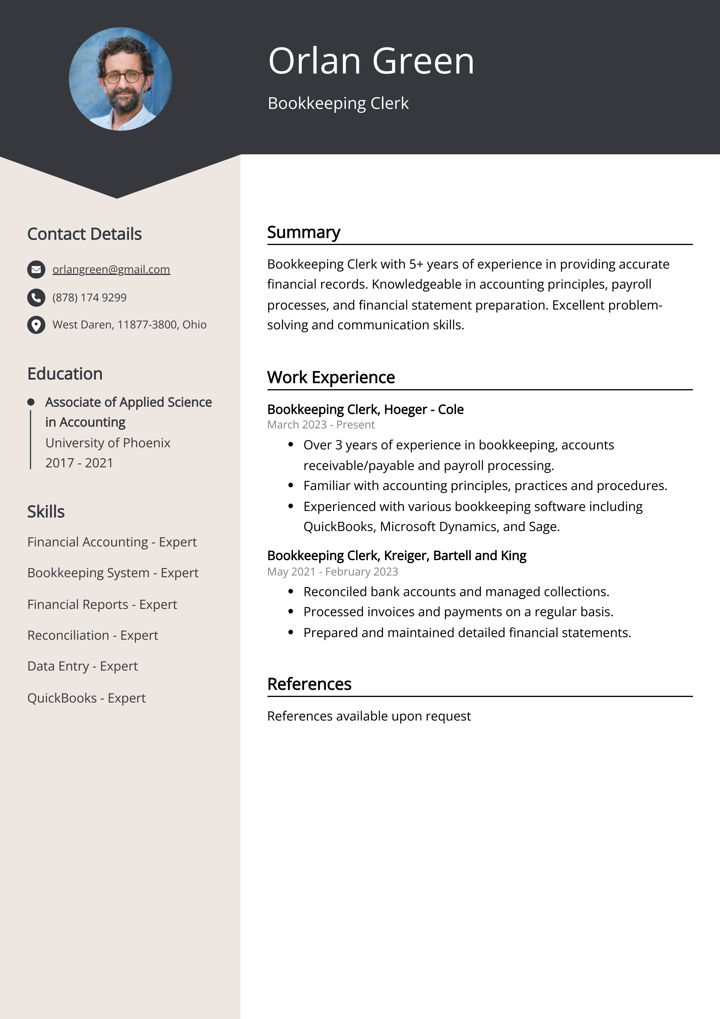 Bookkeeping Clerk Resume Example