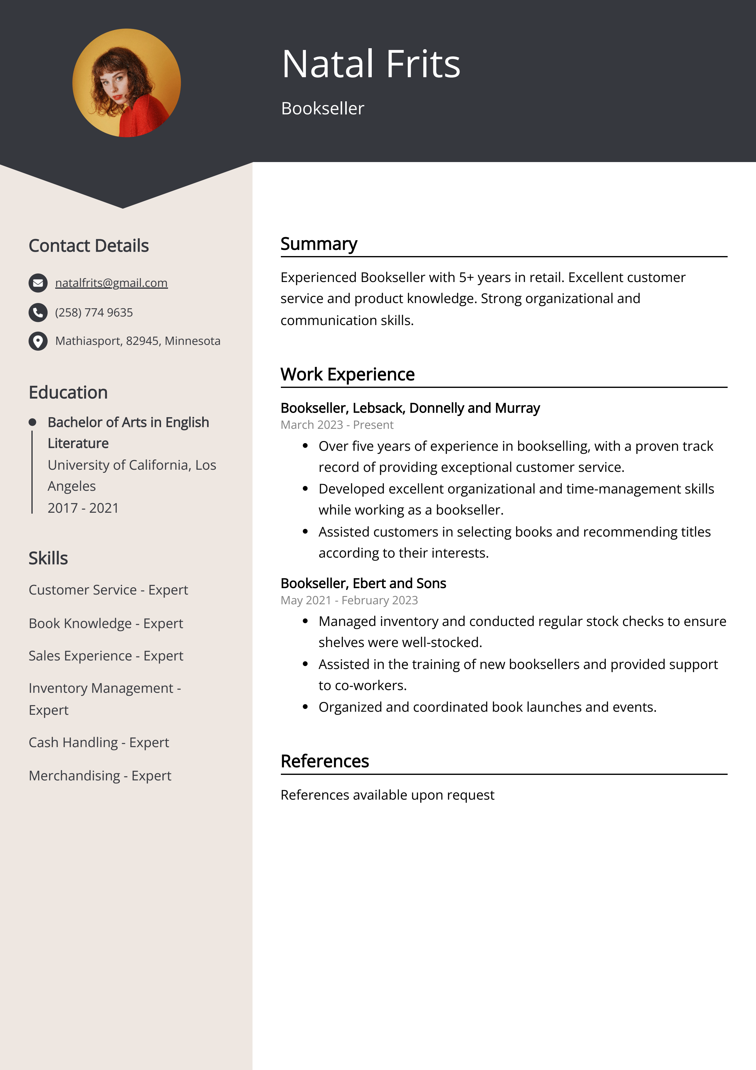 Bookseller Resume Example