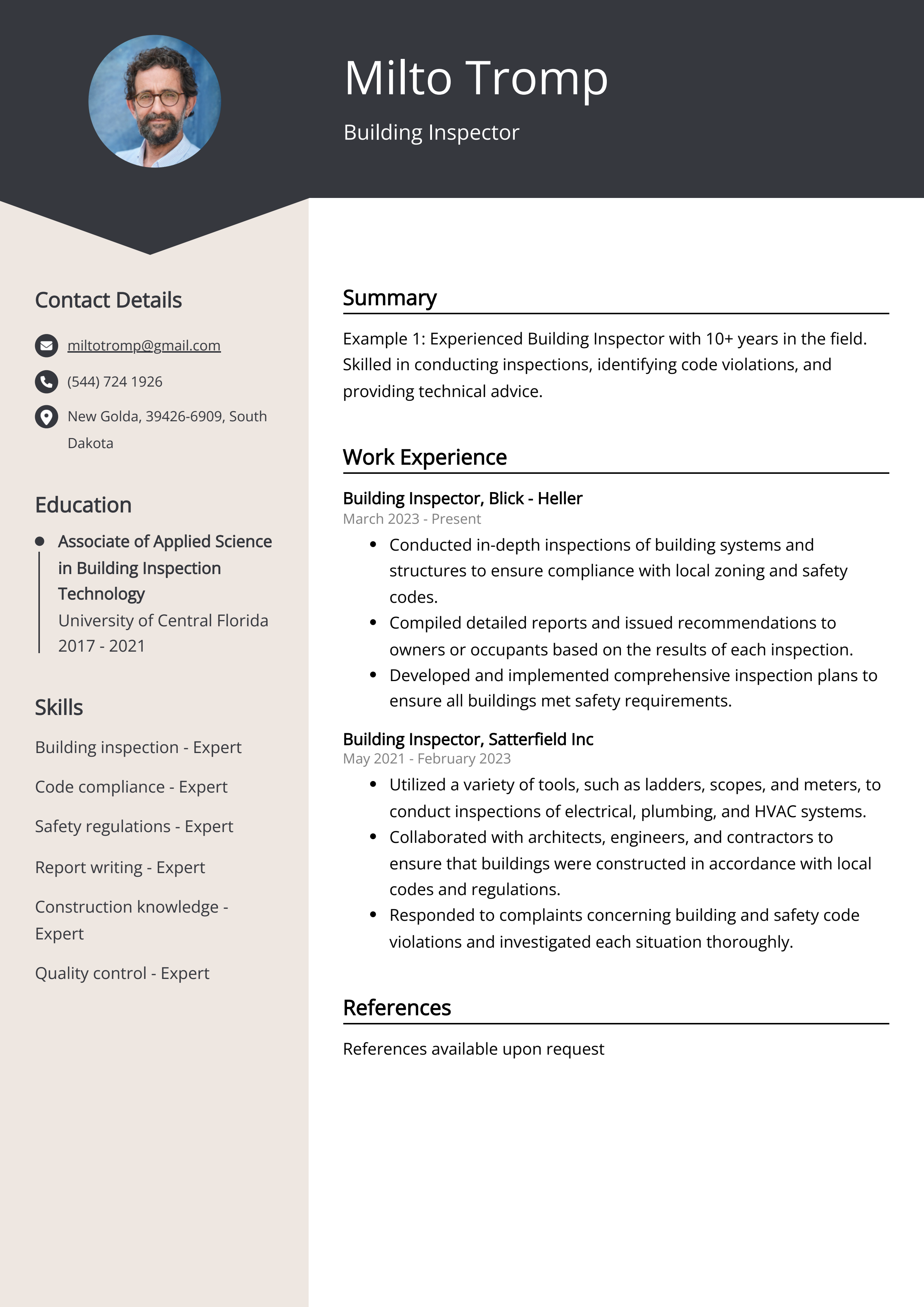 Building Inspector Resume Example